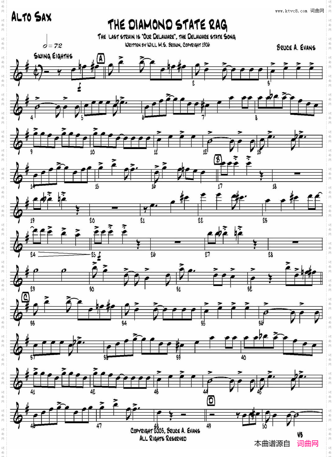 THEDIAMONDSTATERAG四重奏·中音萨克斯分谱_THE DIAMOND STATE RAG四重奏·中音萨克斯分谱