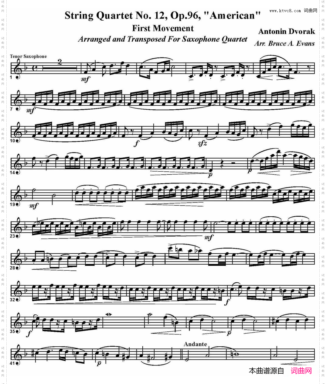 StringQuartetNo·12，Op·96四重奏·次中音萨克斯分谱_String Quartet No·12，Op·96四重奏·次中音萨克斯分谱