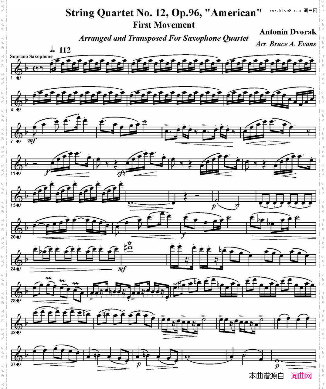 StringQuartetNo·12，Op·96四重奏·高音萨克斯分谱_String Quartet No·12，Op·96四重奏·高音萨克斯分谱