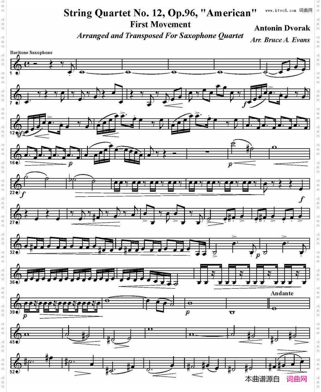 StringQuartetNo·12,Op·96四重奏·上低音萨克斯分谱_String Quartet No·12,Op·96四重奏·上低音萨克斯分谱