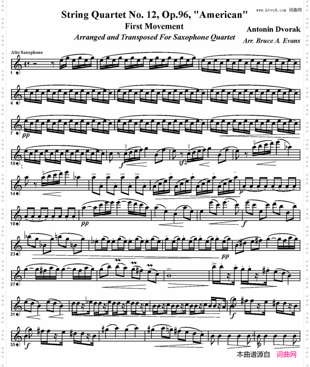 StringQuartetNo·12，Op·96四重奏·中音萨克斯分谱_String Quartet No·12，Op·96四重奏·中音萨克斯分谱