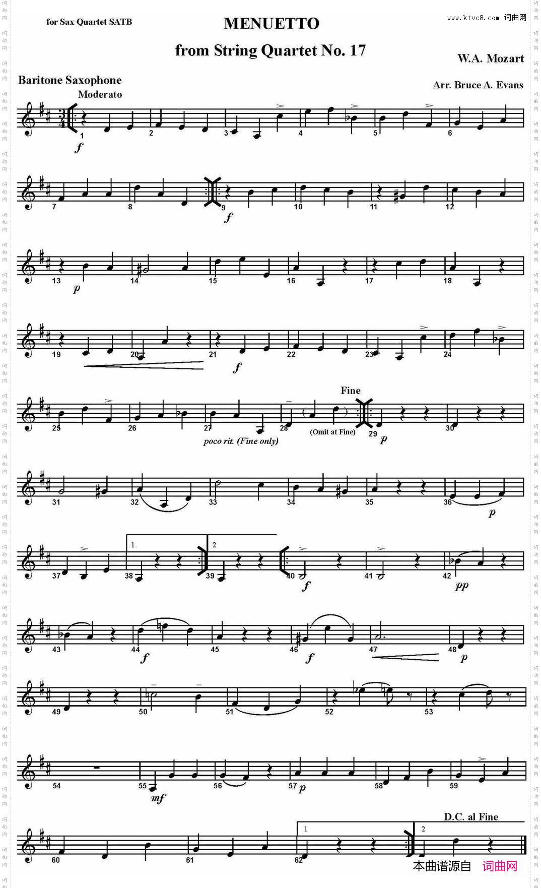 MENUETTOfromStringQuartetNo·17四重奏·上低音萨克斯分谱_MENUETTO from String Quartet No·17四重奏·上低音萨克斯分谱