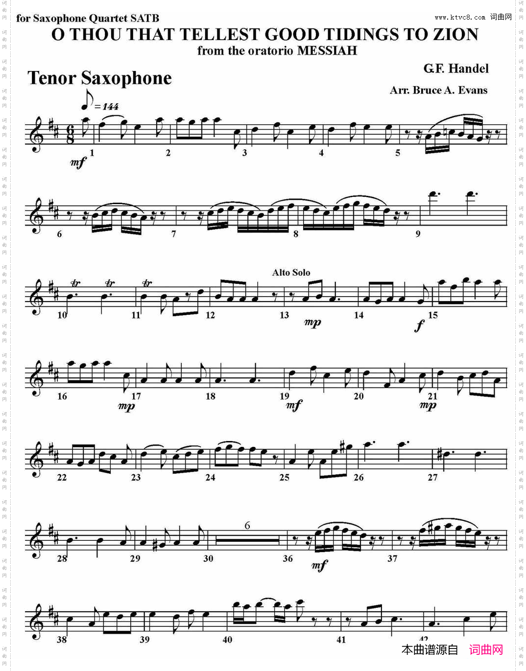 OTHOUTHATTELLESTGOODTIDINGSTOZION四重奏·次中音萨克斯分谱_O THOU THAT TELLEST GOOD TIDINGS TO ZION四重奏·次中音萨克斯分谱