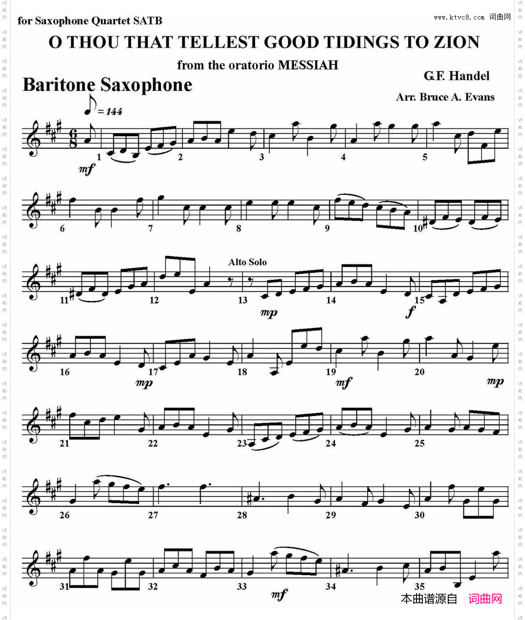 OTHOUTHATTELLESTGOODTIDINGSTOZION四重奏·上低音萨克斯分谱_O THOU THAT TELLEST GOOD TIDINGS TO ZION四重奏·上低音萨克斯分谱