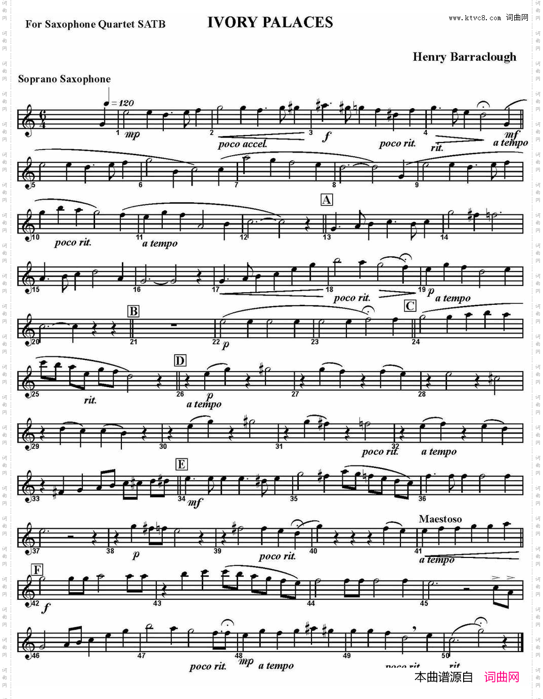 IVORYPALACES四重奏·高音萨克斯分谱_IVORY PALACES四重奏·高音萨克斯分谱