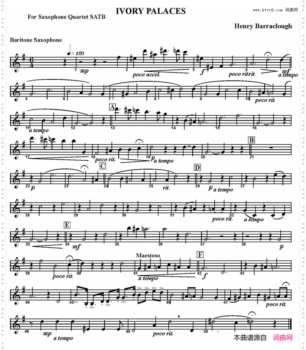 IVORYPALACES四重奏·上低音萨克斯分谱_IVORY PALACES四重奏·上低音萨克斯分谱