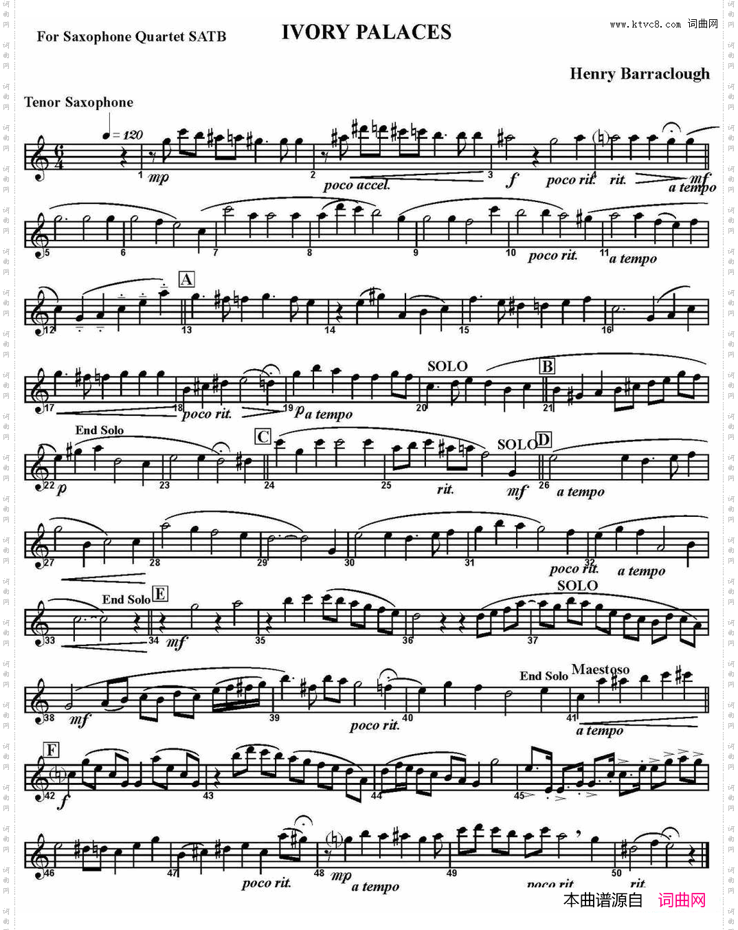 IVORYPALACES四重奏·次中音萨克斯分谱_IVORY PALACES四重奏·次中音萨克斯分谱