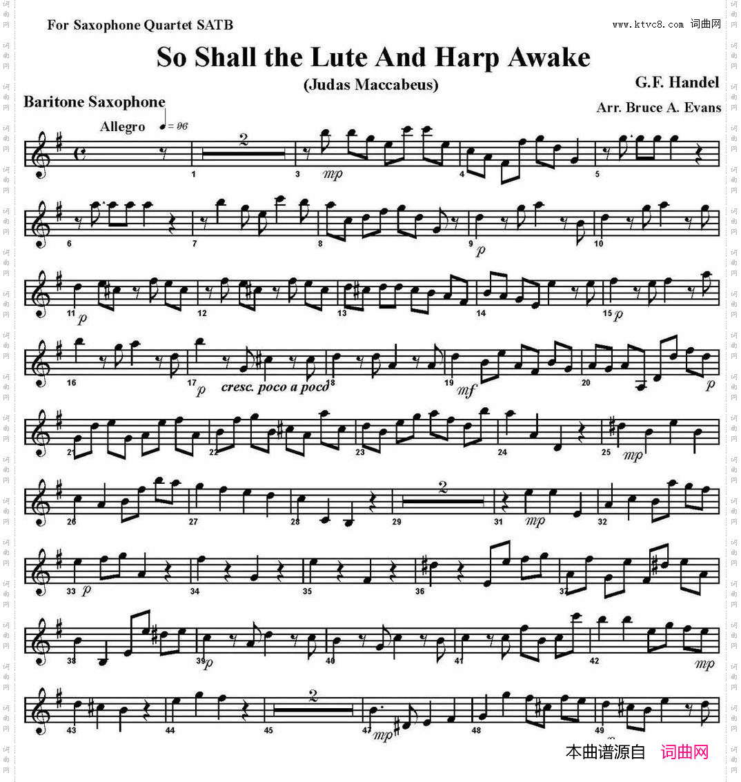 SoShalltheLuteAndHarpAwake四重奏·上低音萨克斯分谱_So Shall the Lute And Harp Awake四重奏·上低音萨克斯分谱