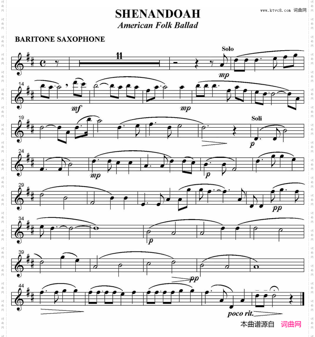 SHENANDOAH四重奏·上低音萨克斯分谱