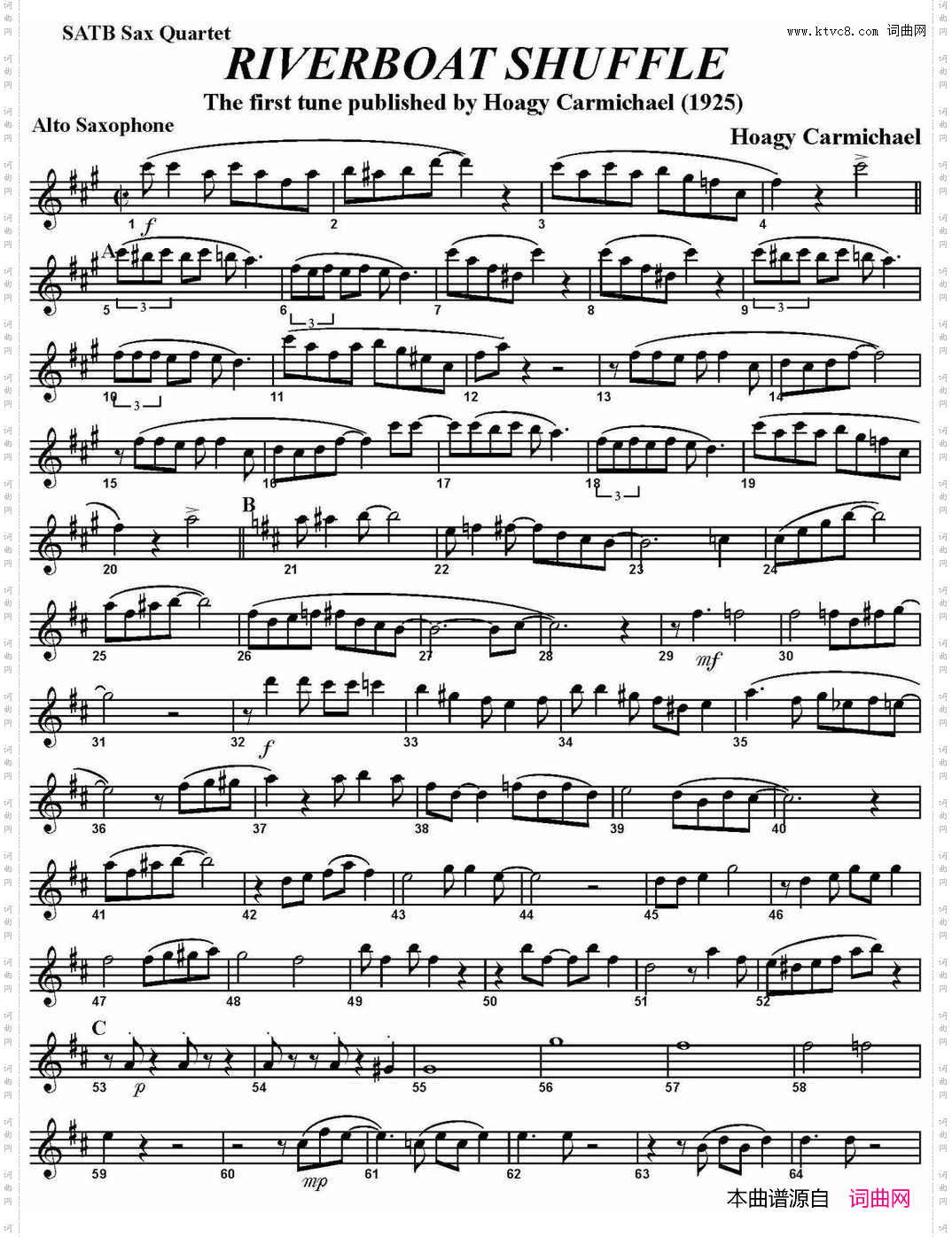 RIVERBOATSHUFFLE四重奏·中音萨克斯分谱_RIVERBOAT SHUFFLE四重奏·中音萨克斯分谱