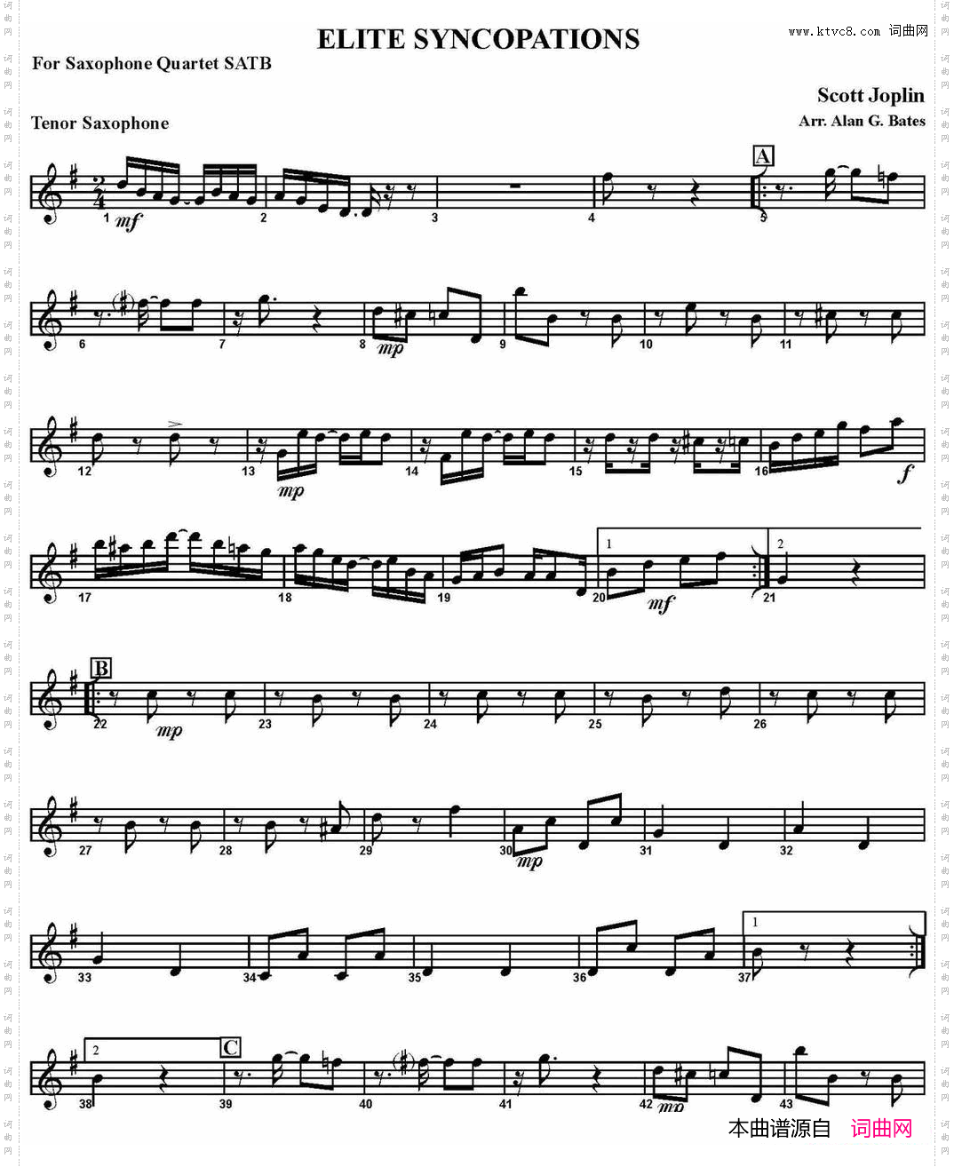 ELITESYNCOPATIONS四重奏·次中音萨克斯分谱_ELITE SYNCOPATIONS四重奏·次中音萨克斯分谱