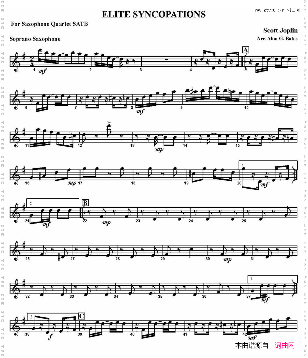 ELITESYNCOPATIONS四重奏·高音萨克斯分谱_ELITE SYNCOPATIONS四重奏·高音萨克斯分谱