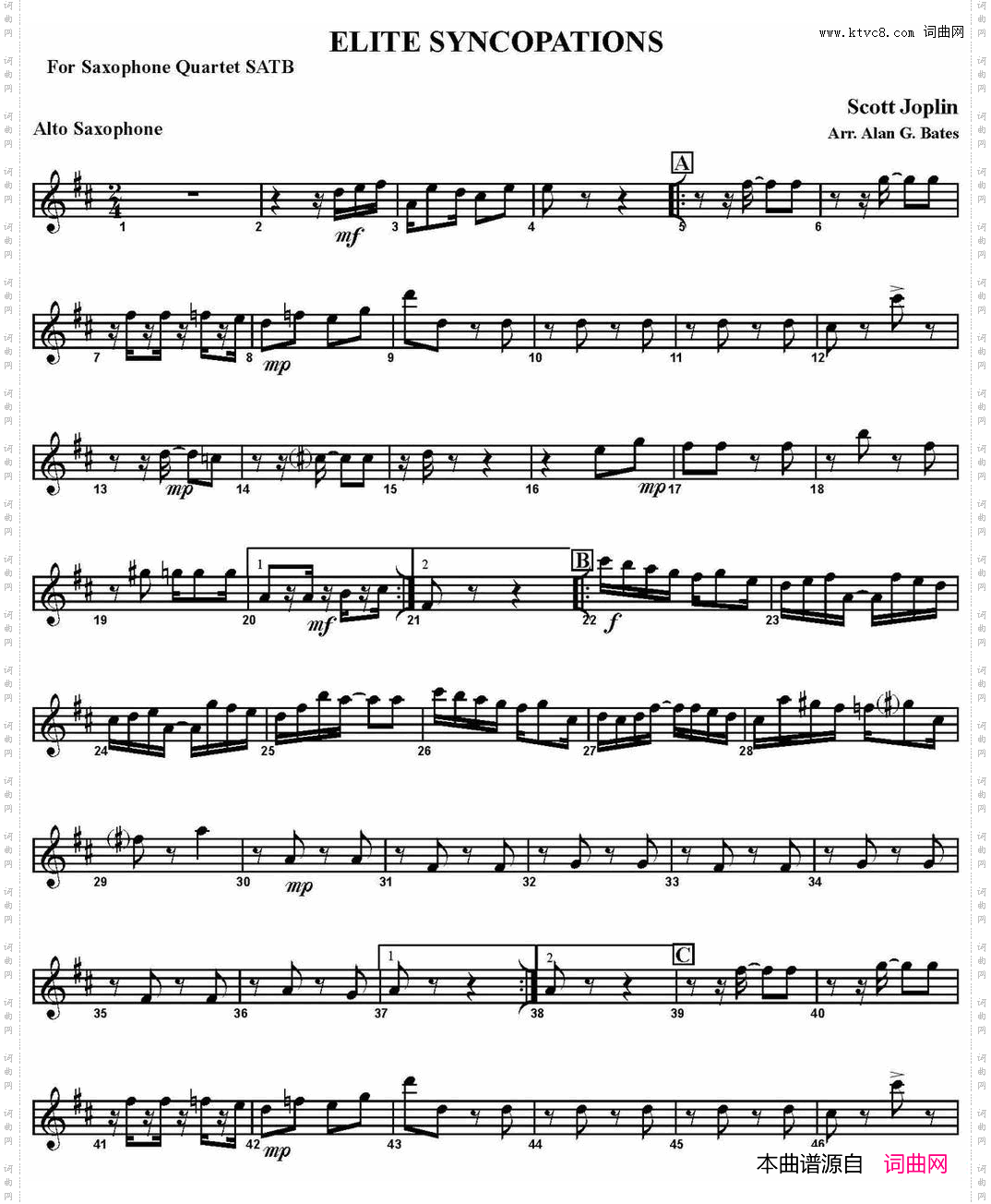 ELITESYNCOPATIONS四重奏·中音萨克斯分谱_ELITE SYNCOPATIONS四重奏·中音萨克斯分谱