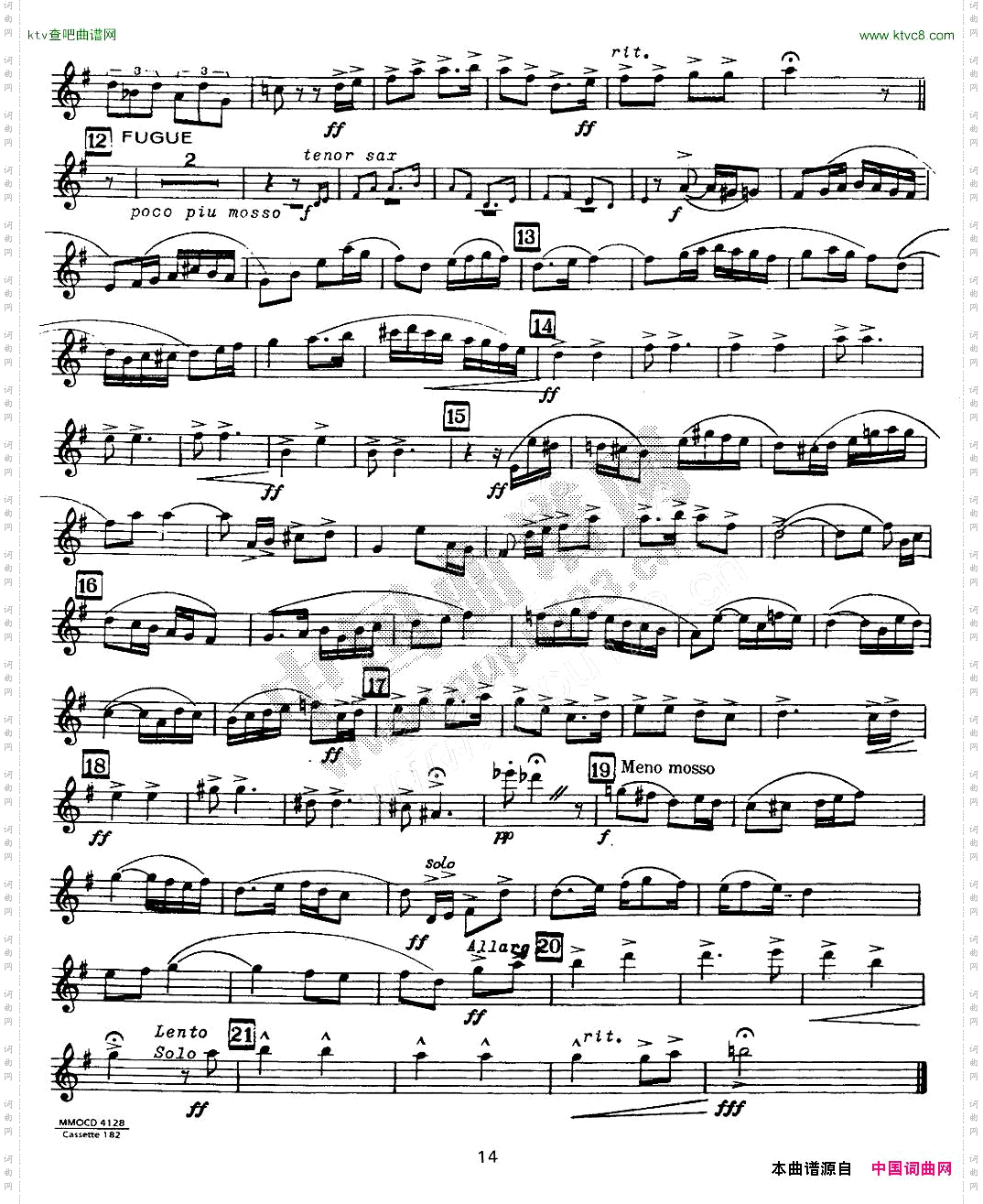 赋格曲-苏珊娜四重奏alto—中音萨克斯分谱