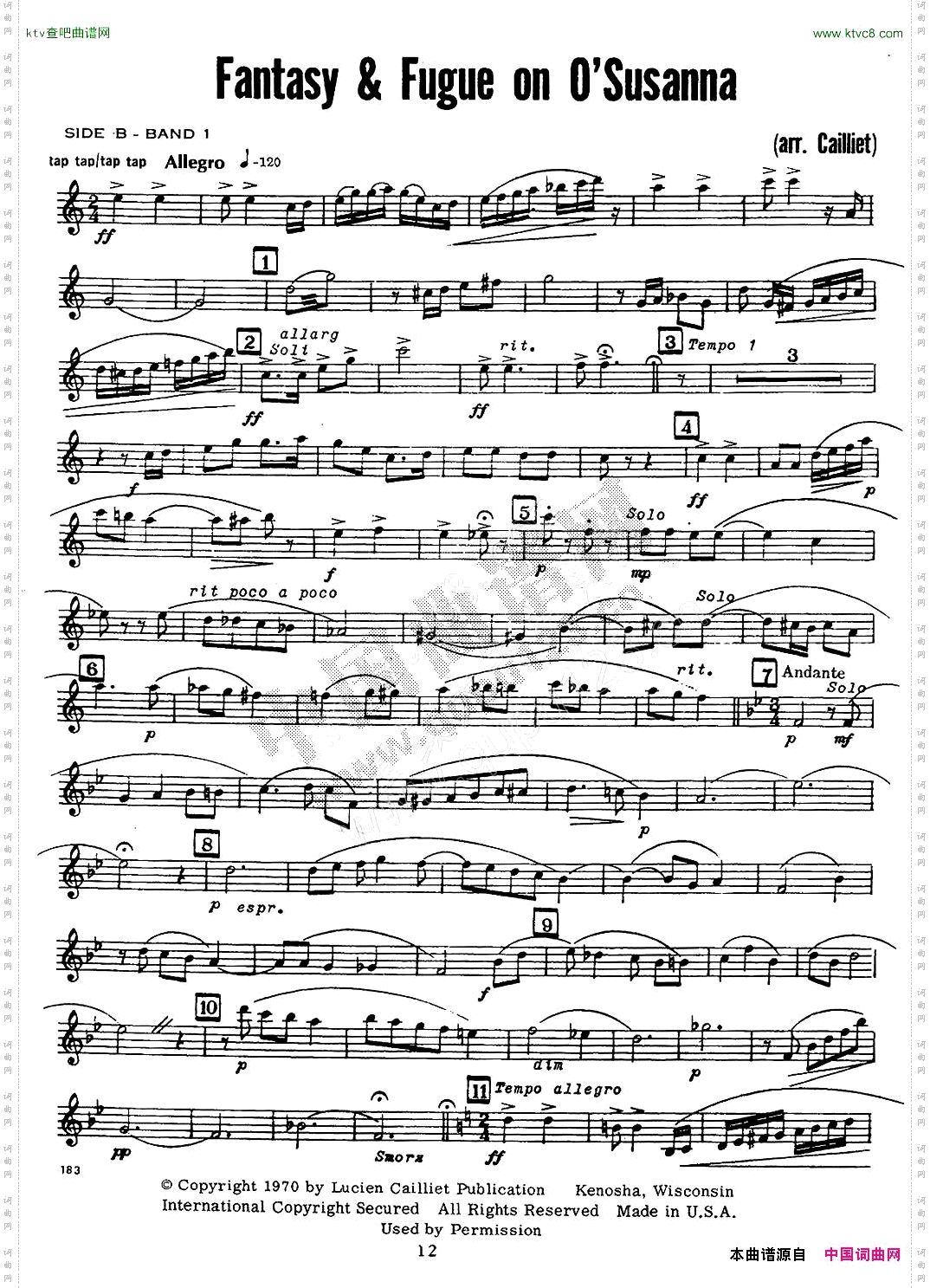 赋格曲-苏珊娜四重奏tenor—次中音萨克斯分谱