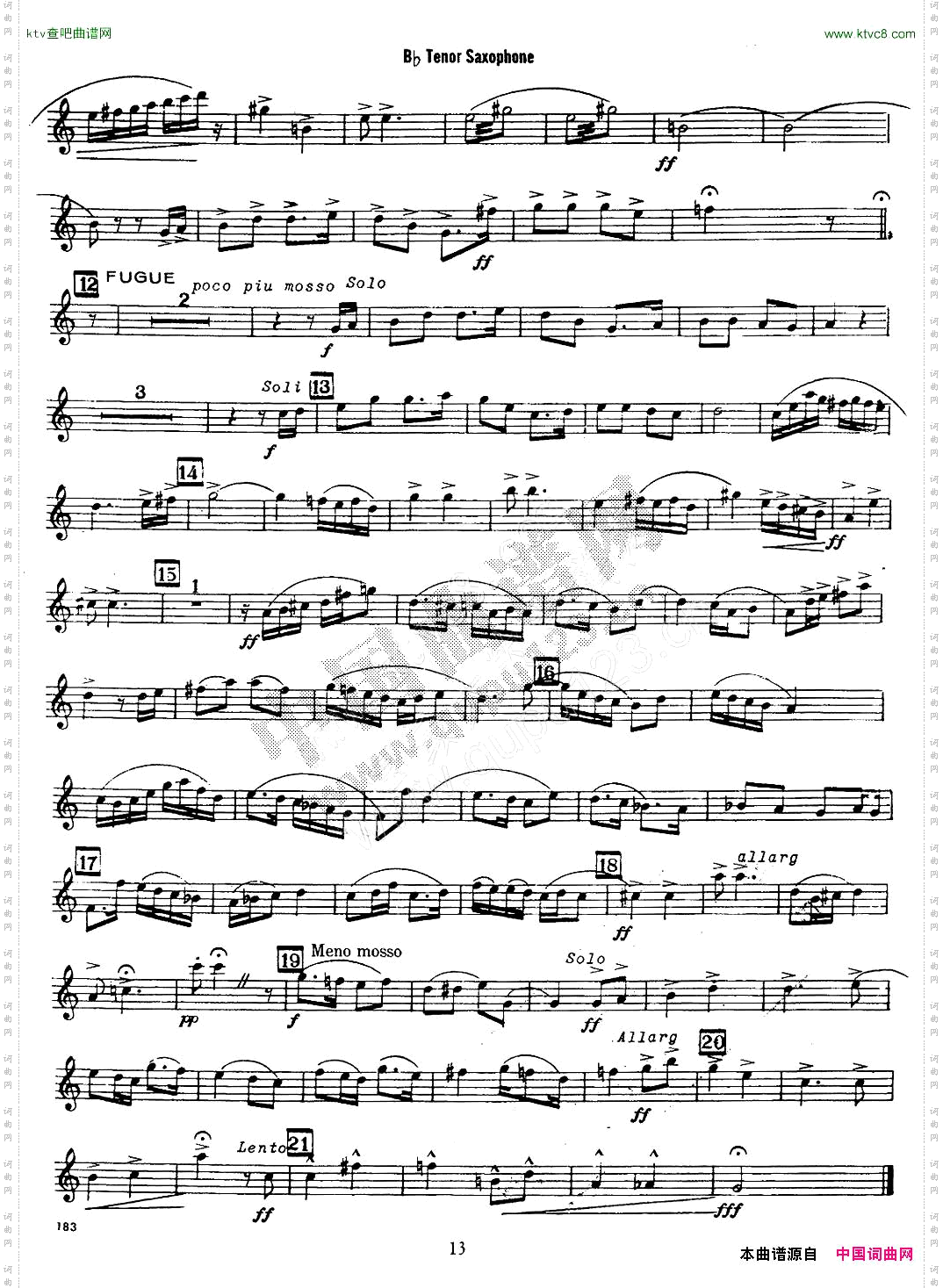 赋格曲-苏珊娜四重奏tenor—次中音萨克斯分谱