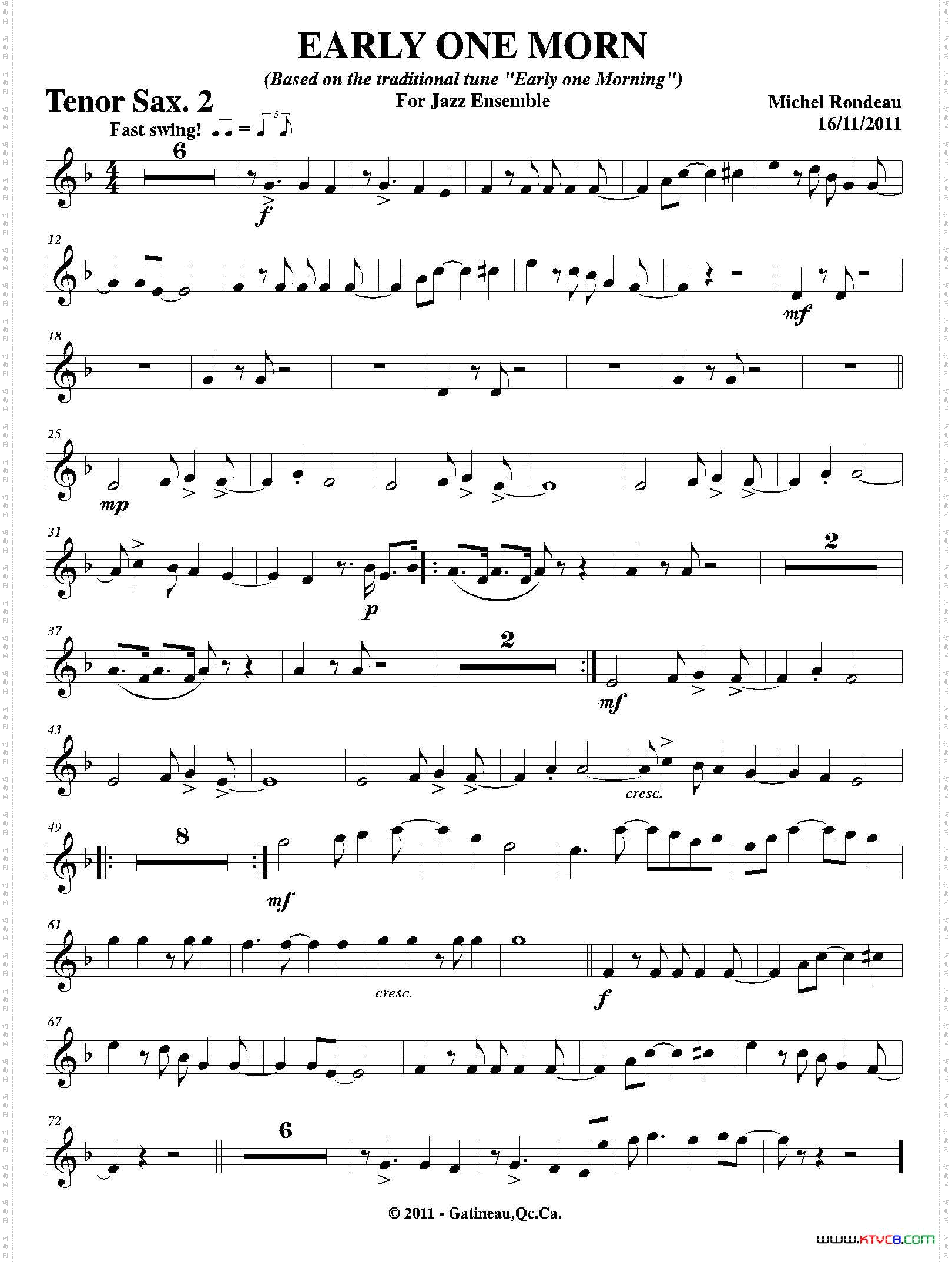 EARLYONEMORN第二次中音萨克斯分谱_EARLY ONE MORN第二次中音萨克斯分谱
