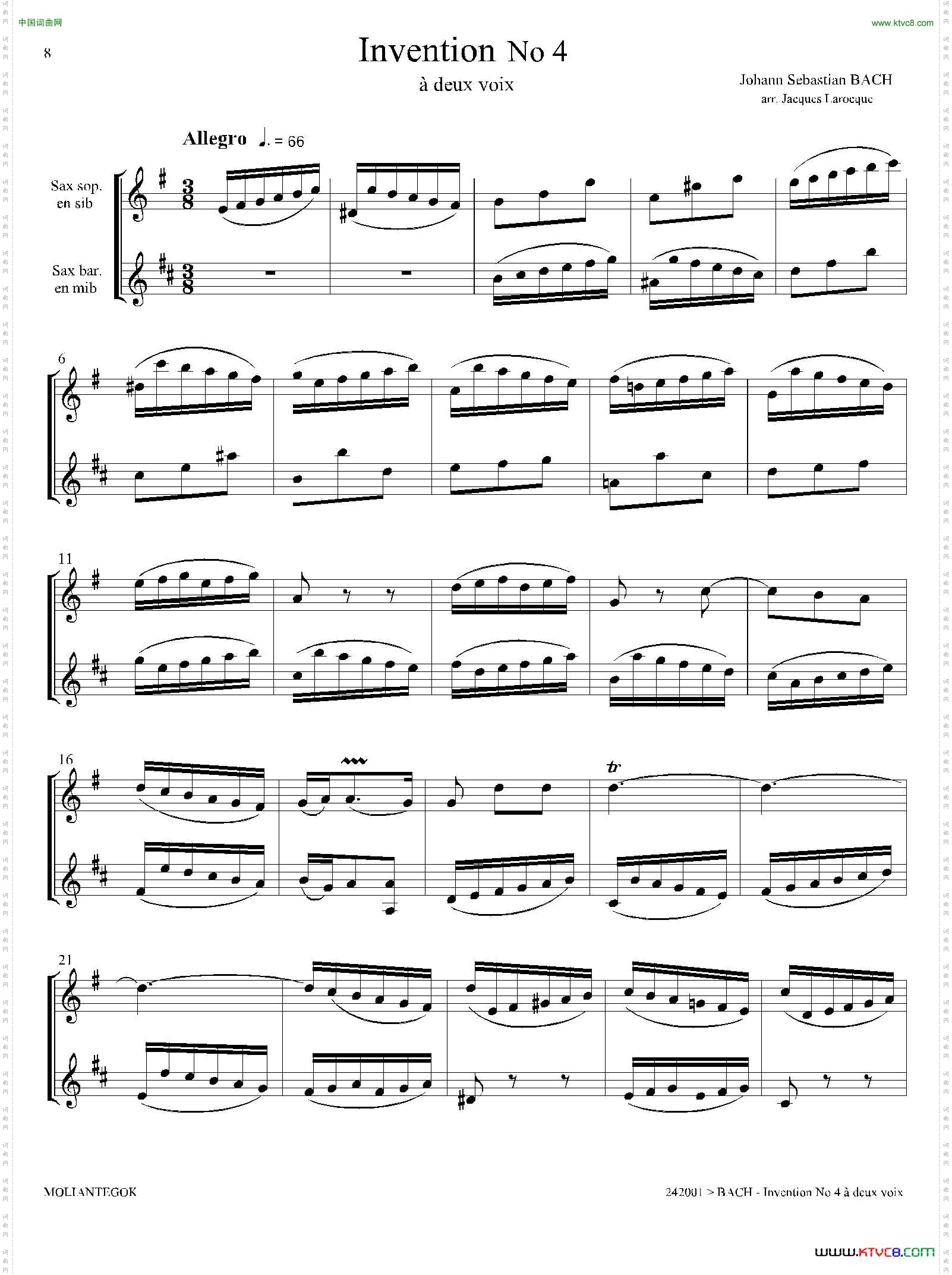 Inventions巴赫15首创意曲二重奏—4_Inventions 巴赫15首创意曲二重奏—4