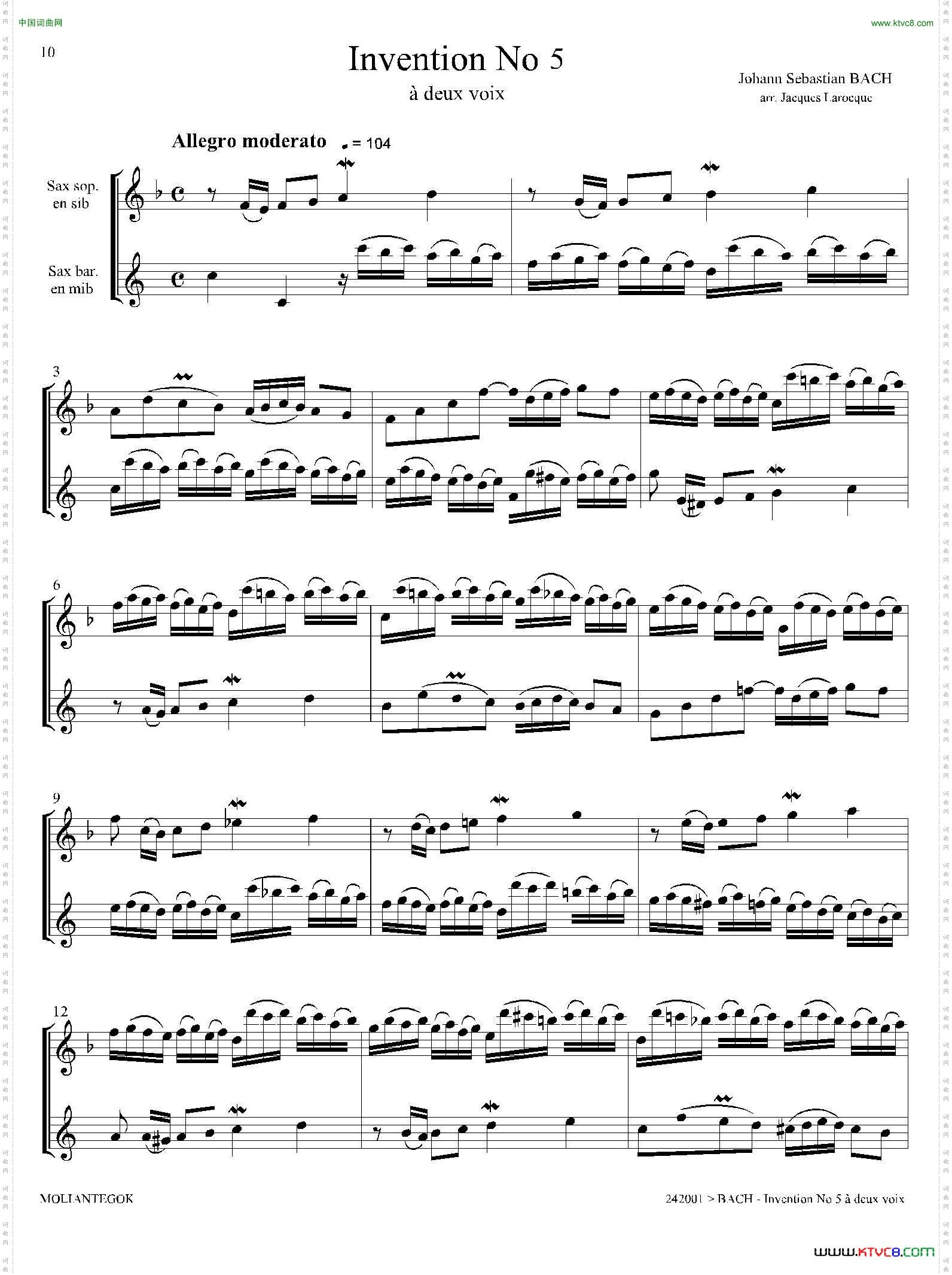 Inventions巴赫15首创意曲二重奏—5_Inventions 巴赫15首创意曲二重奏—5