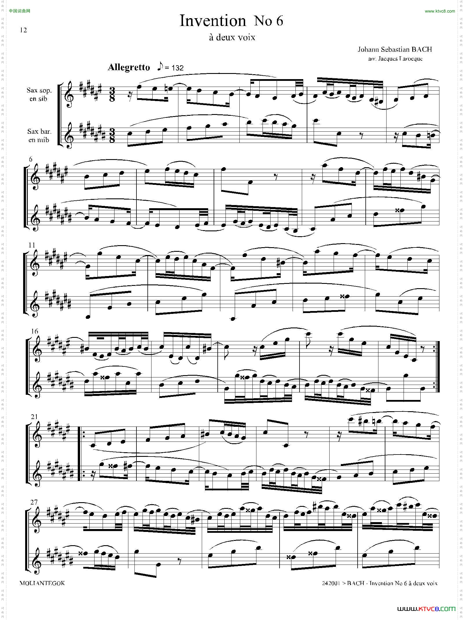 Inventions巴赫15首创意曲二重奏—6_Inventions 巴赫15首创意曲二重奏—6