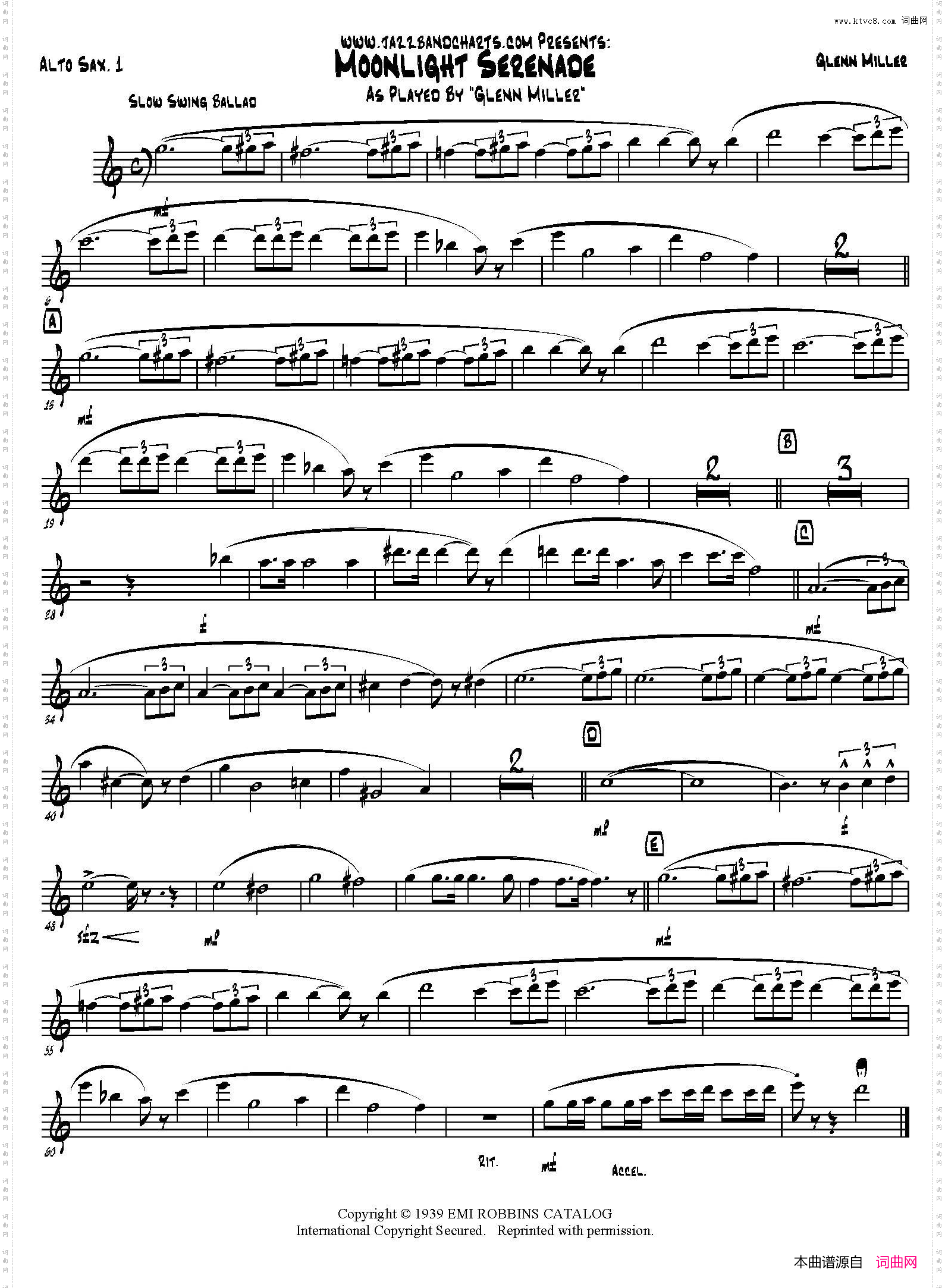 MoonlightSerenade第一中音萨克斯分谱_Moonlight Serenade第一中音萨克斯分谱