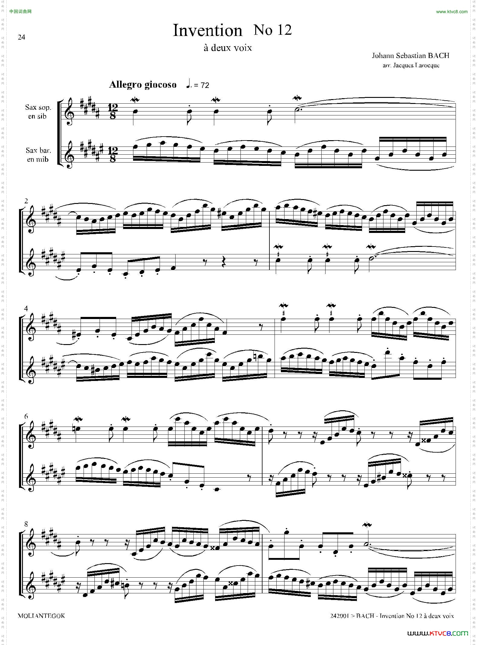 Inventions 巴赫15首创意曲（二重奏—12）