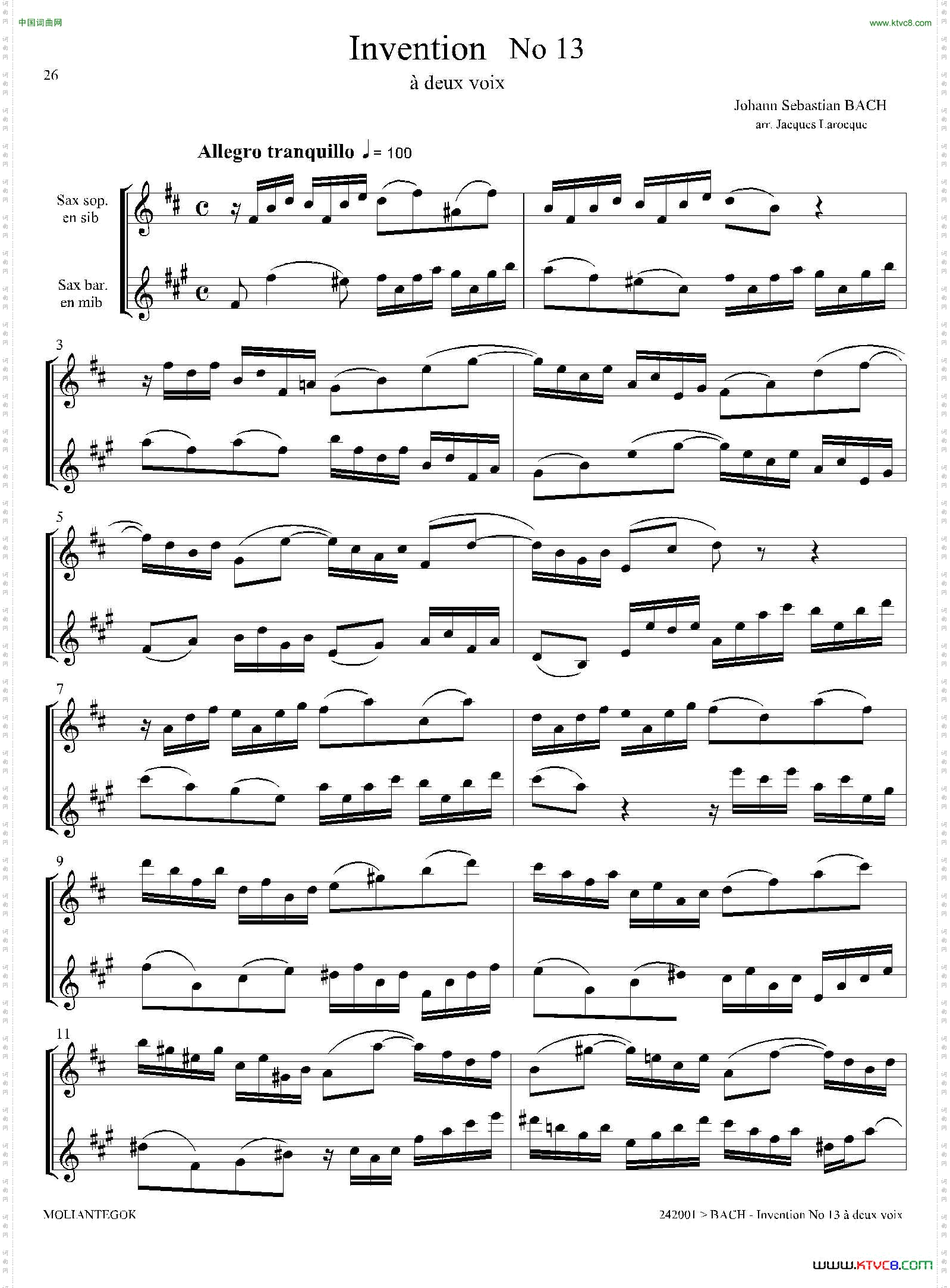 Inventions 巴赫15首创意曲（二重奏—13）