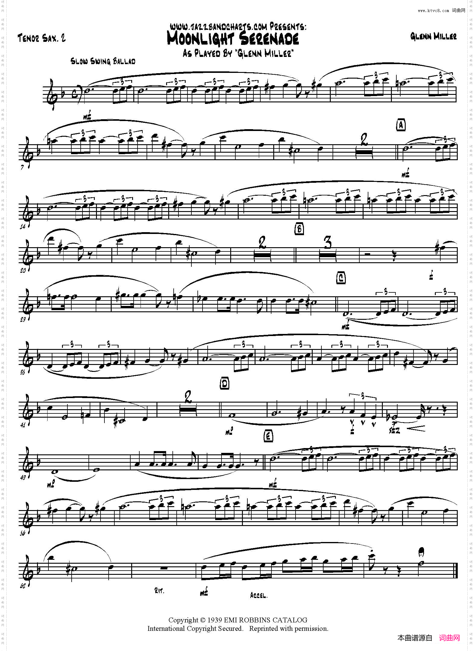 MoonlightSerenade第二次中音萨克斯分谱_Moonlight Serenade第二次中音萨克斯分谱