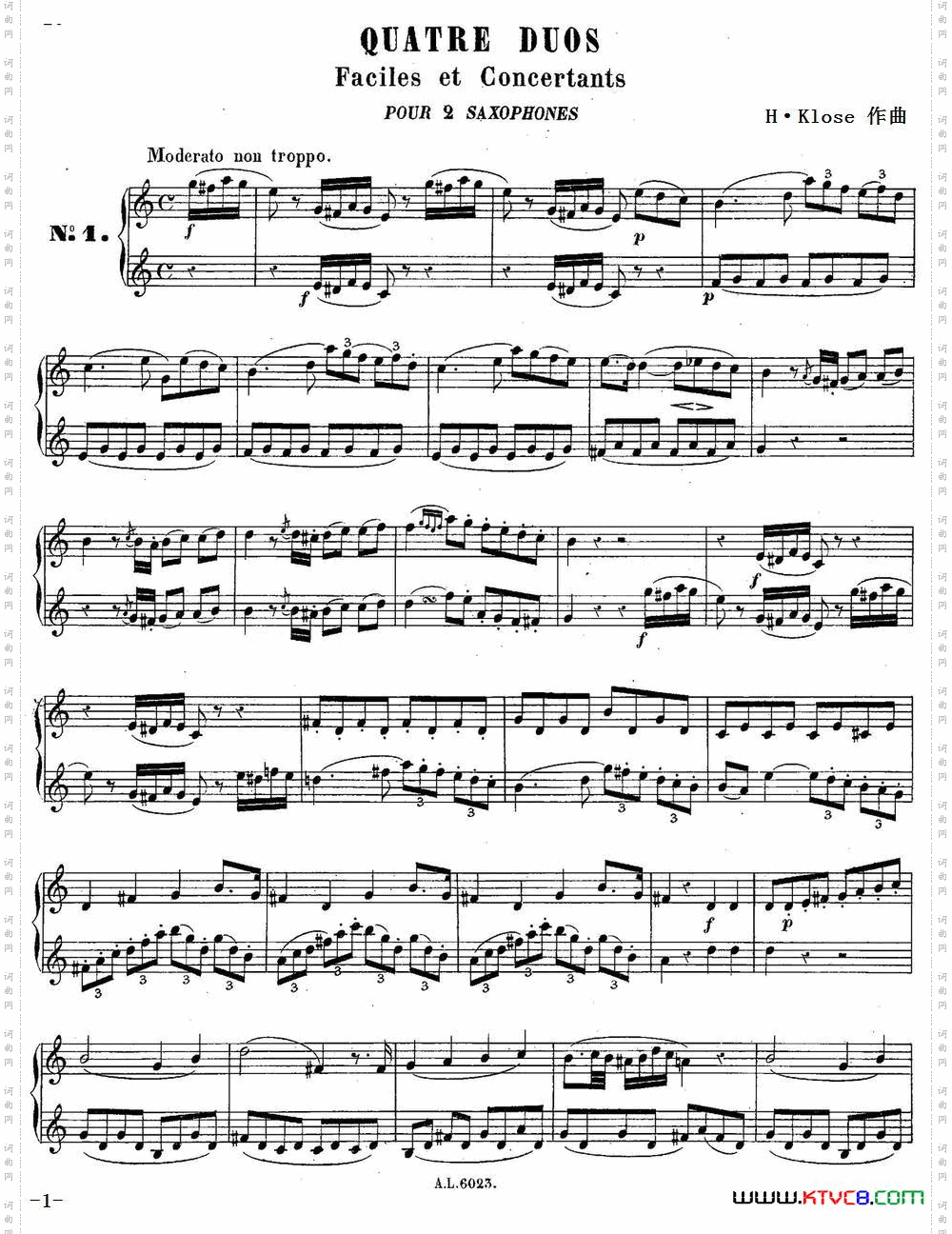 H·Klose练习曲QuatreDuosFacilesetConcertantsPour2Saxophones—No.1_H·Klose练习曲Quatre Duos Faciles et Concertants Pour 2 Saxophones—No.1