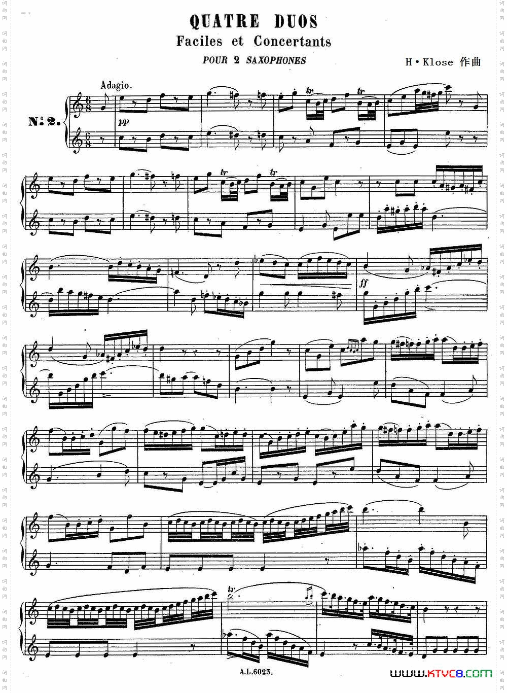H·Klose练习曲QuatreDuosFacilesetConcertantsPour2Saxophones—No.2_H·Klose练习曲Quatre Duos Faciles et Concertants Pour 2 Saxophones—No.2