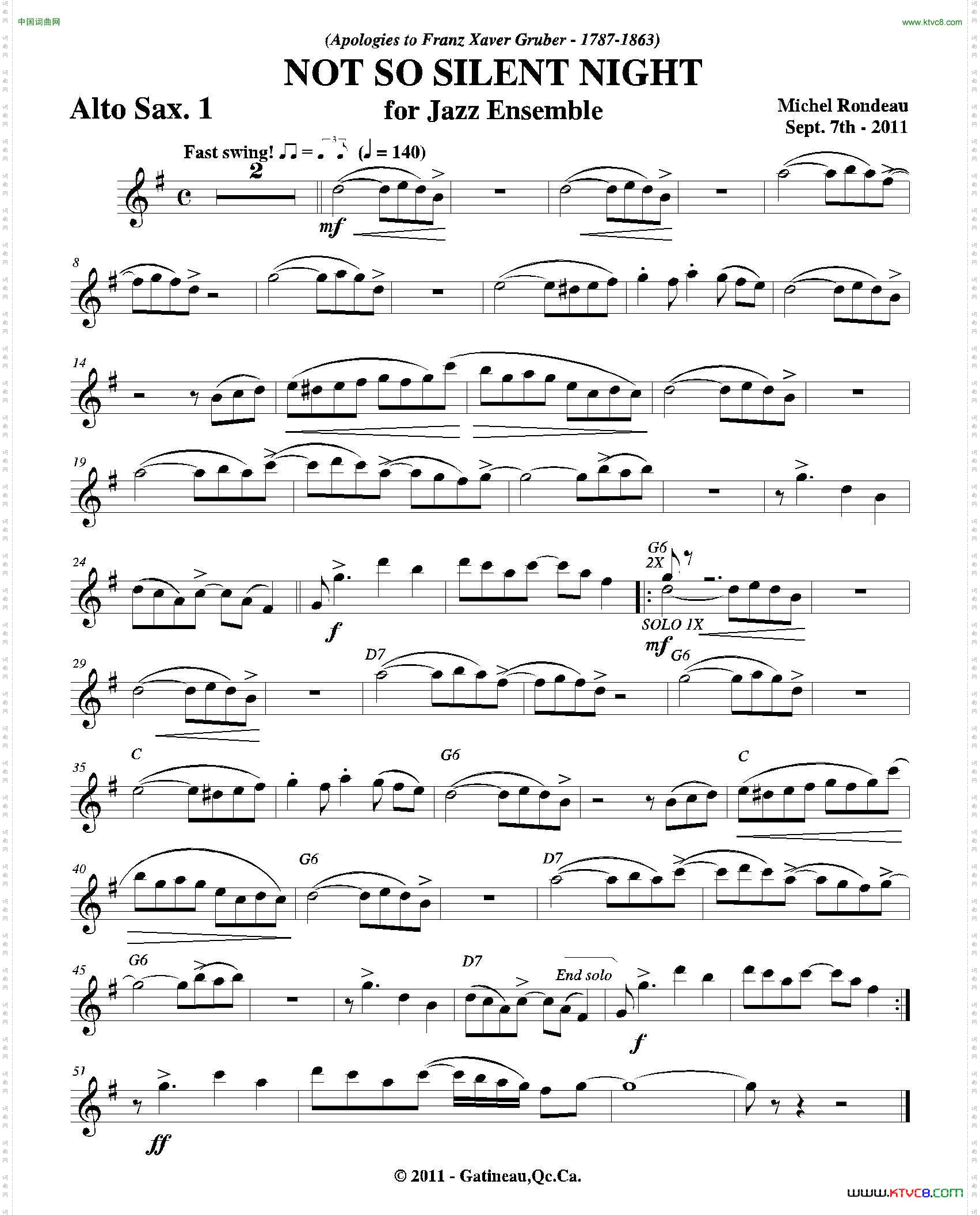 NOTSOSILENTNIGHT第一中音萨克斯分谱_NOT SO SILENT NIGHT第一中音萨克斯分谱