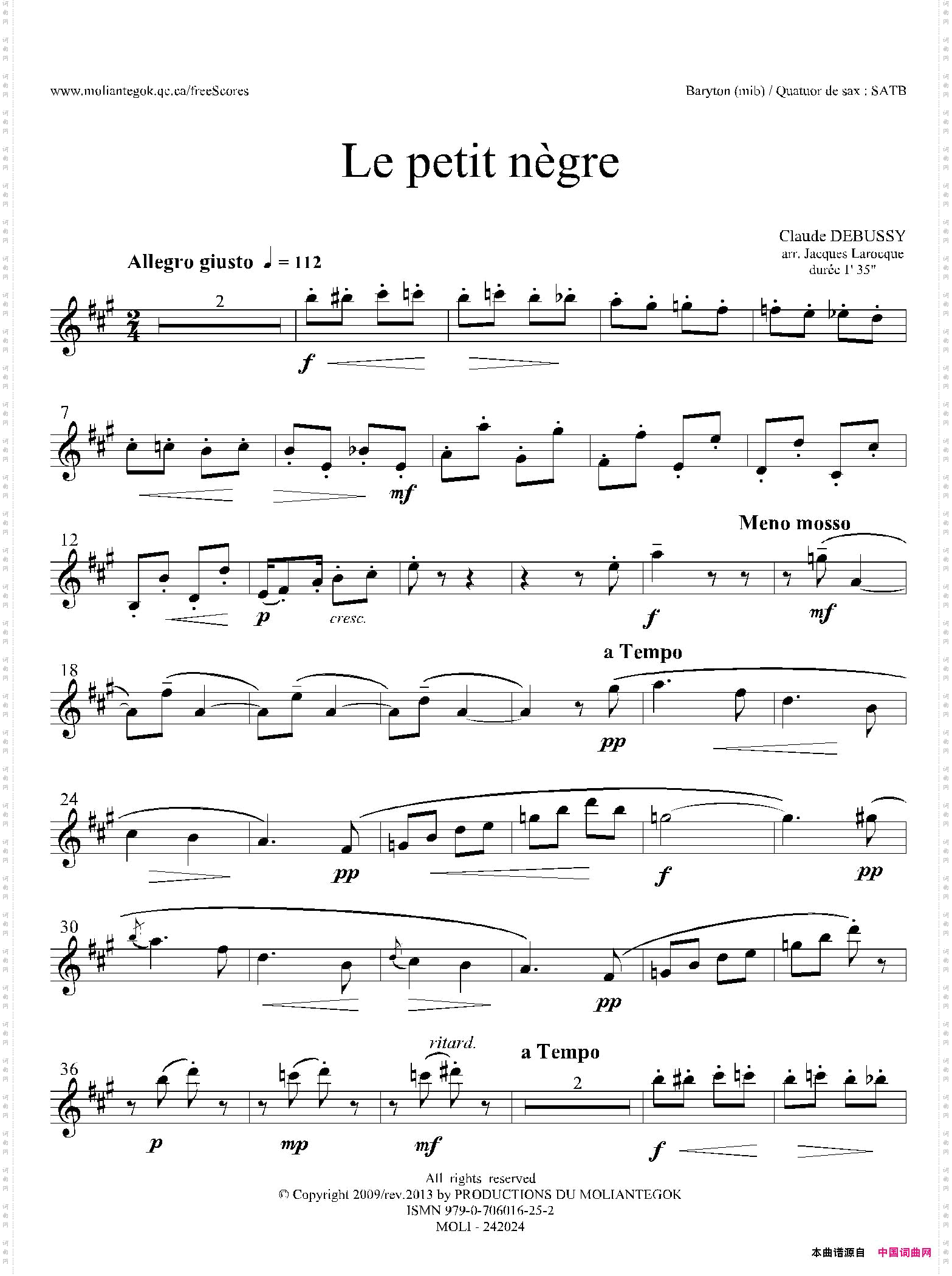 小黑人四重奏上低音萨克斯分谱