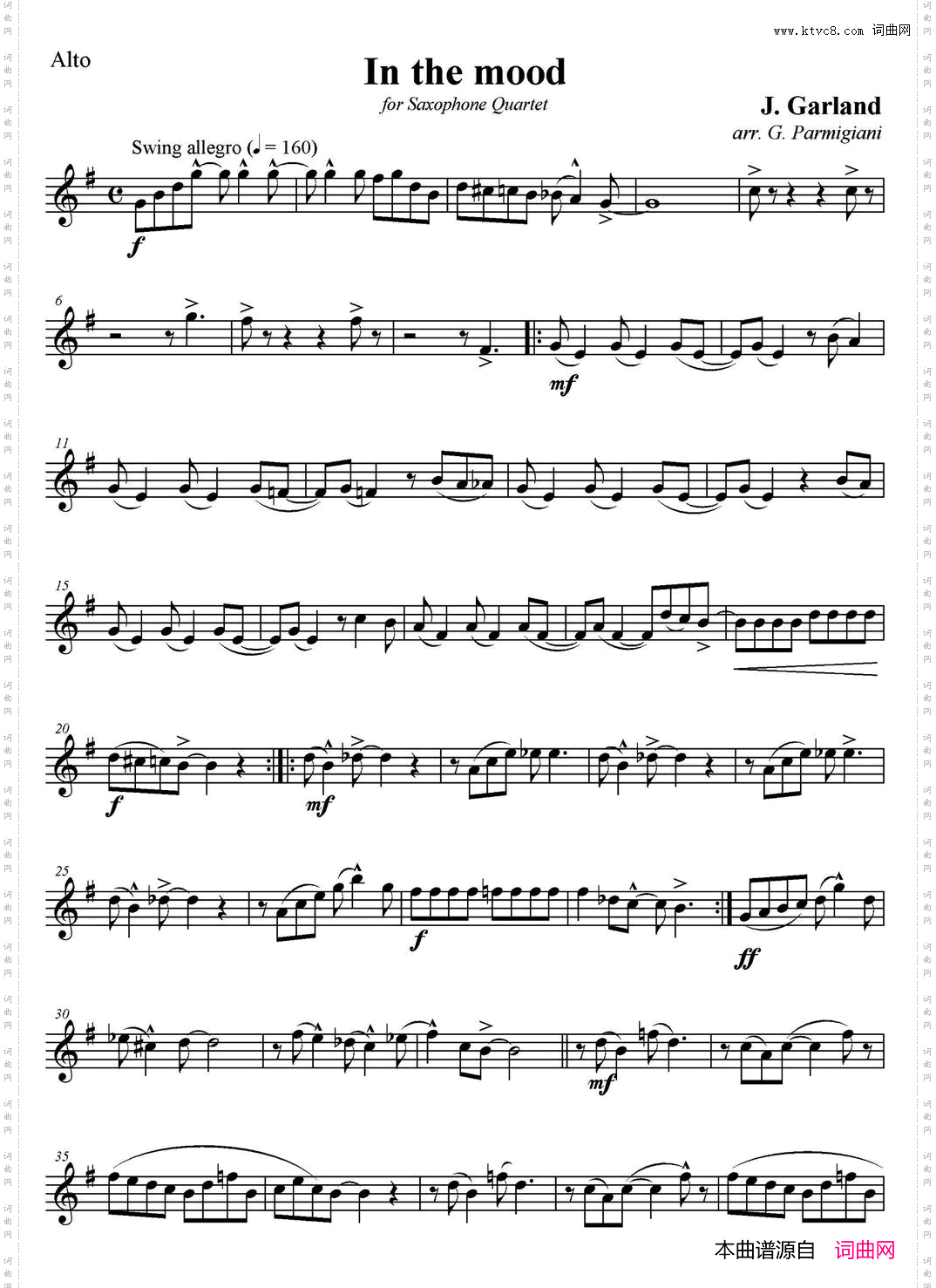 InTheMood情绪四重奏中音萨克斯分谱_In The Mood情绪四重奏中音萨克斯分谱