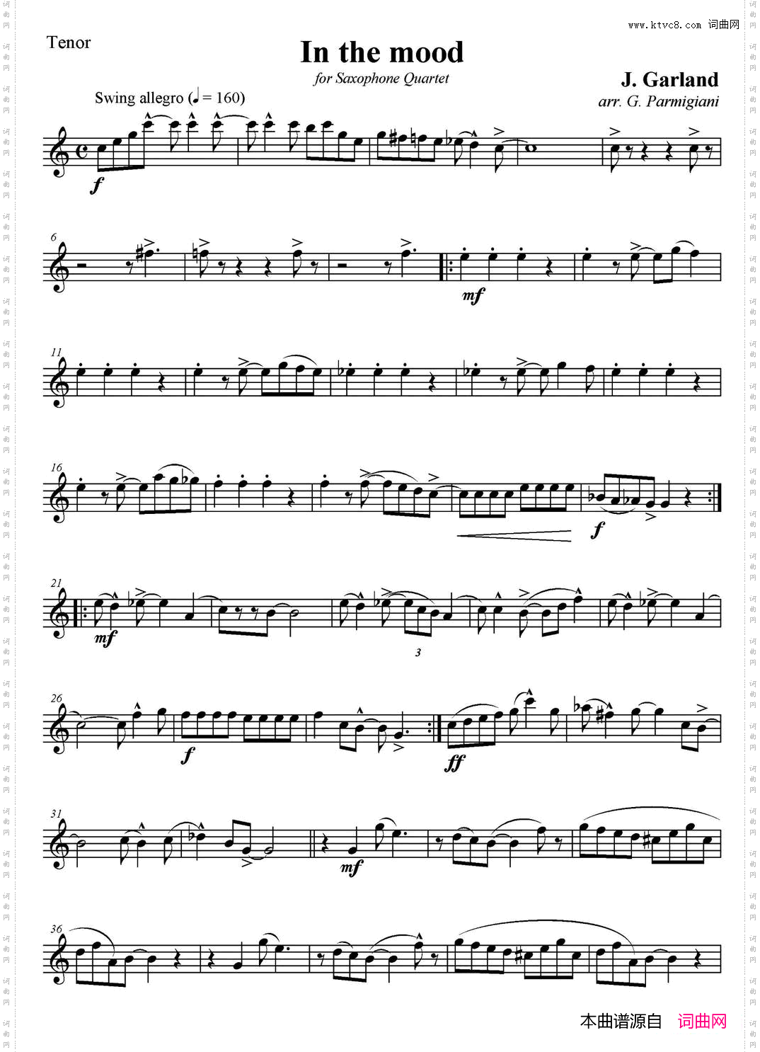 InTheMood情绪四重奏次中音萨克斯分谱_In The Mood情绪四重奏次中音萨克斯分谱