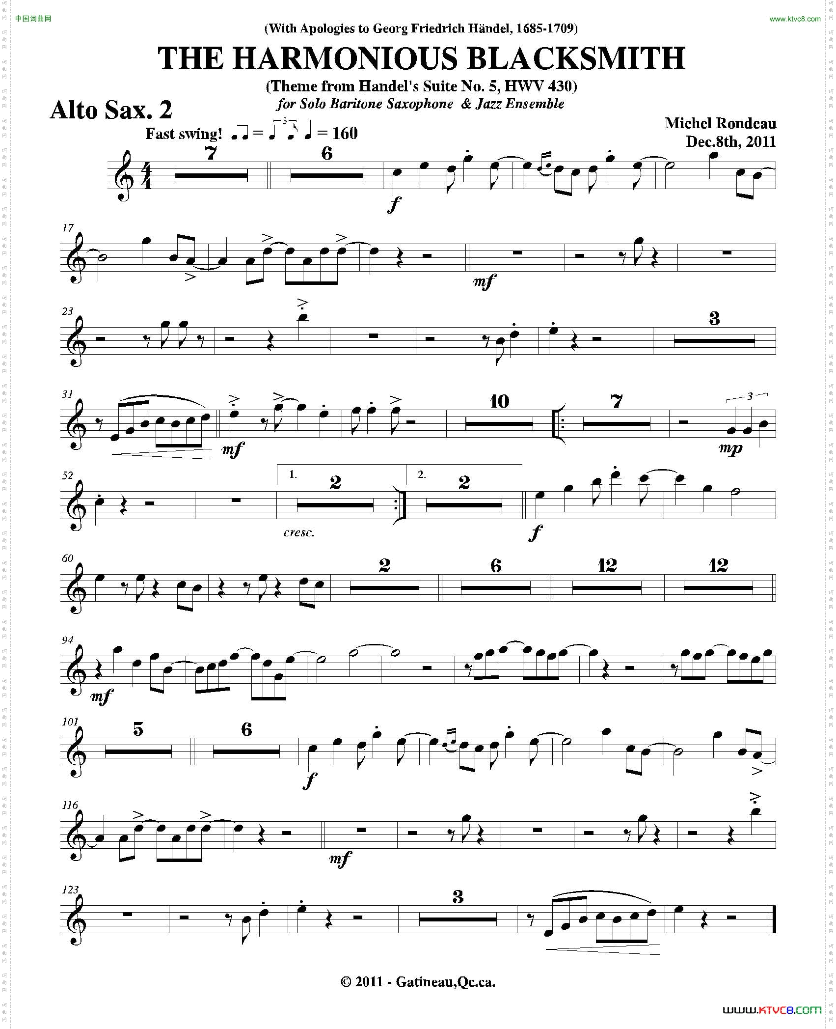 THEHARMONIOUSBLACKSMITH第二中音萨克斯分谱_THE HARMONIOUS BLACKSMITH第二中音萨克斯分谱