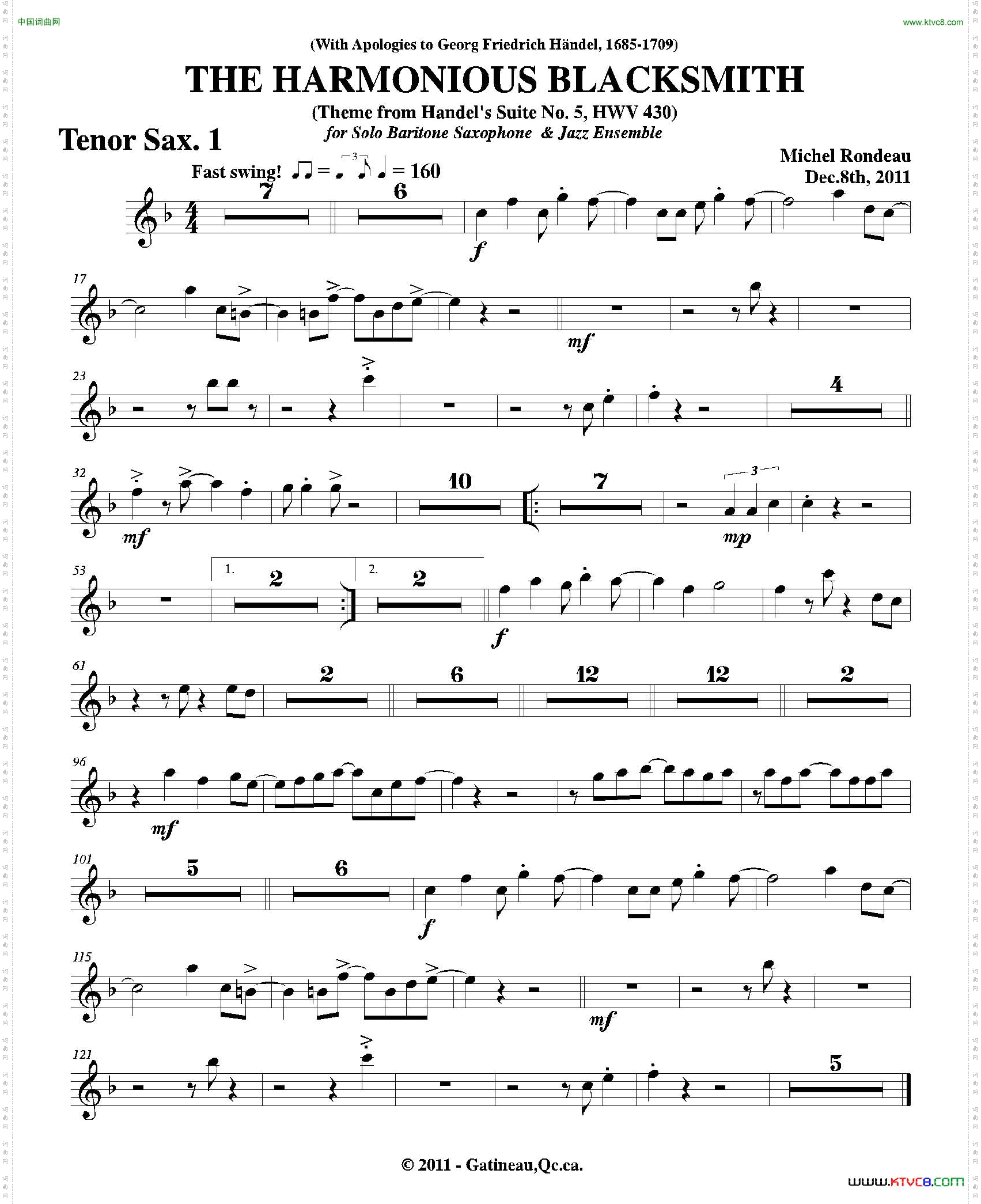 THEHARMONIOUSBLACKSMITH第一次中音萨克斯分谱_THE HARMONIOUS BLACKSMITH第一次中音萨克斯分谱