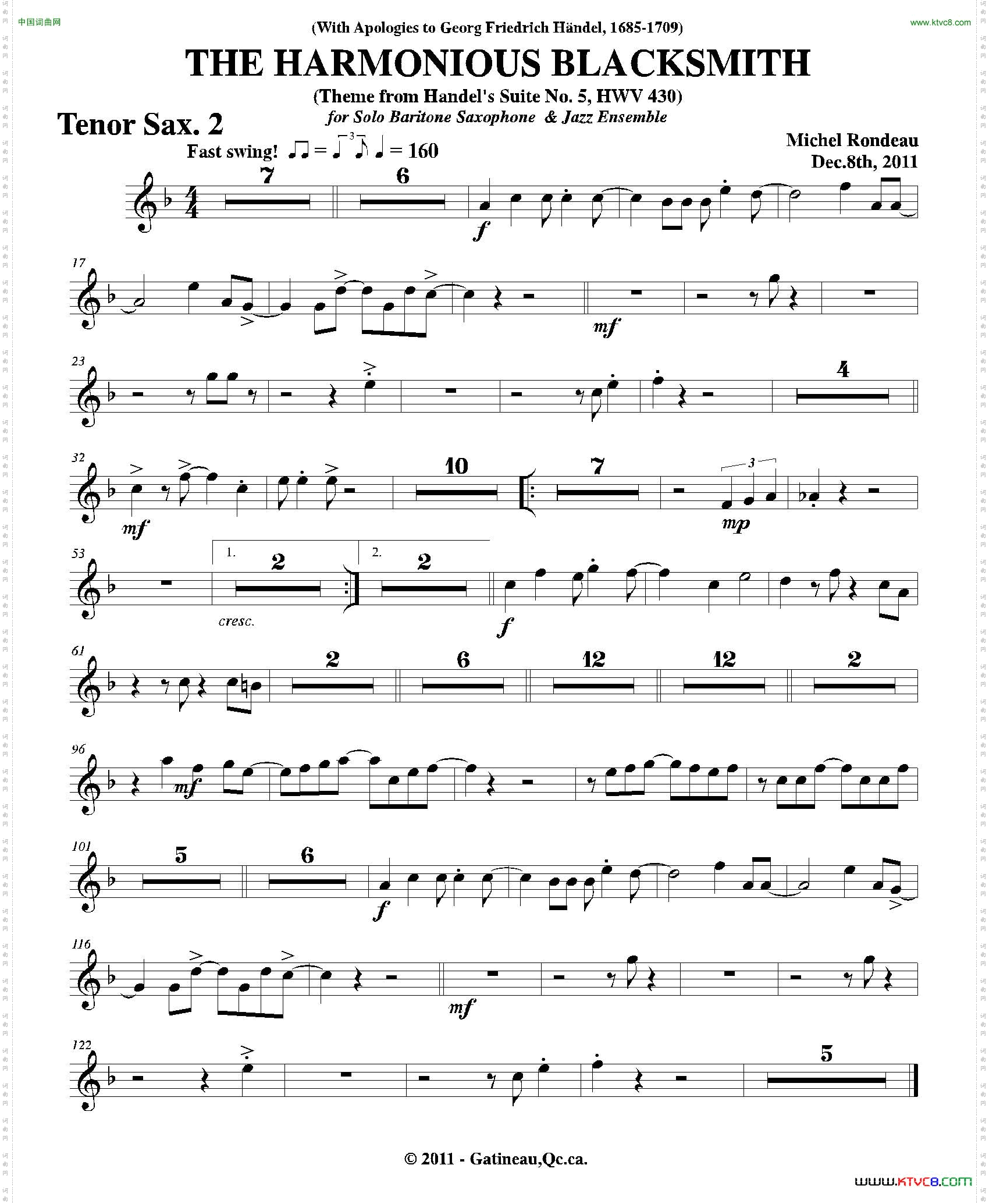 THEHARMONIOUSBLACKSMITH第二次中音萨克斯分谱_THE HARMONIOUS BLACKSMITH第二次中音萨克斯分谱
