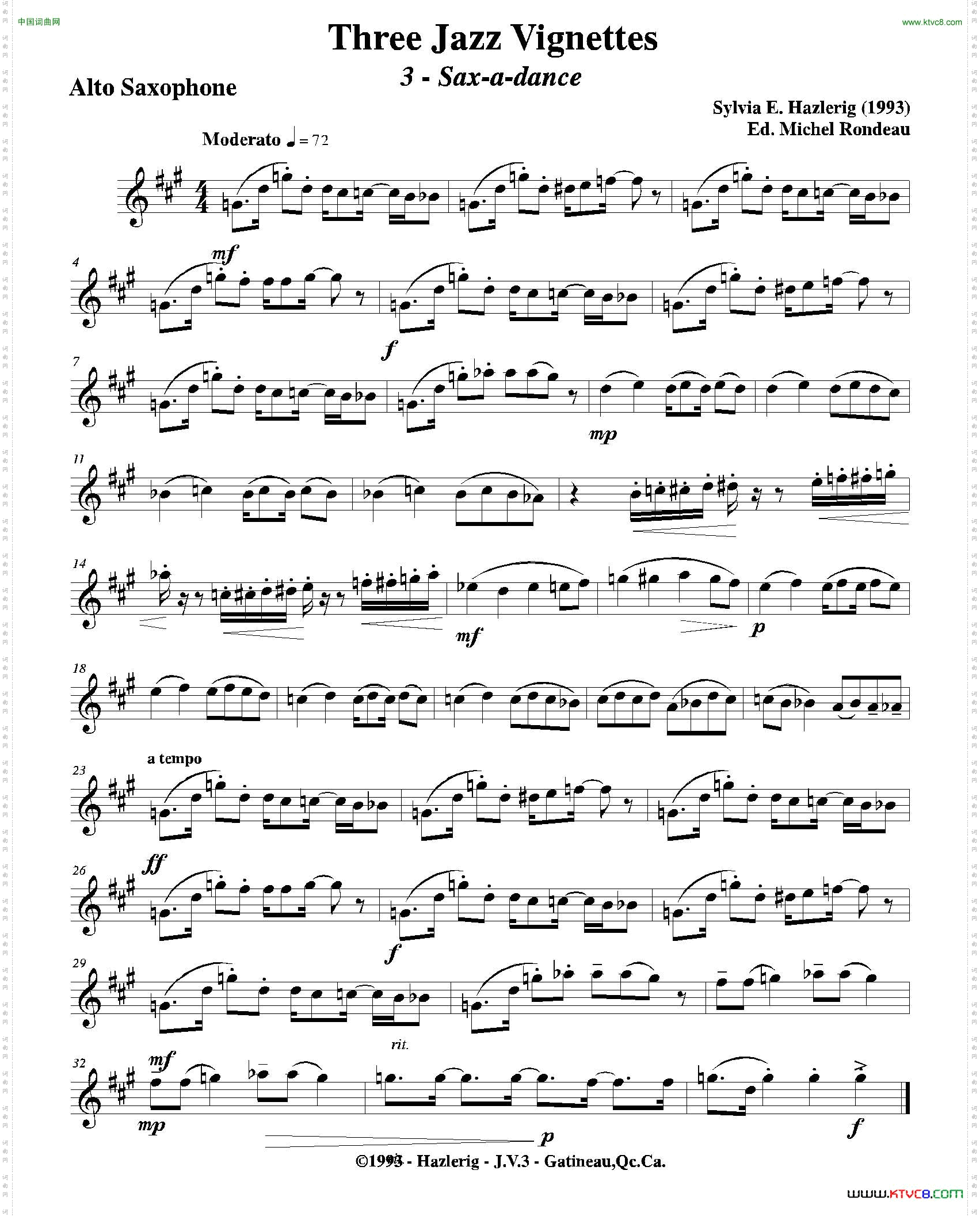 Threejazzvignettes第三乐章三重奏中音萨克斯分谱_Three jazz vignettes第三乐章三重奏中音萨克斯分谱