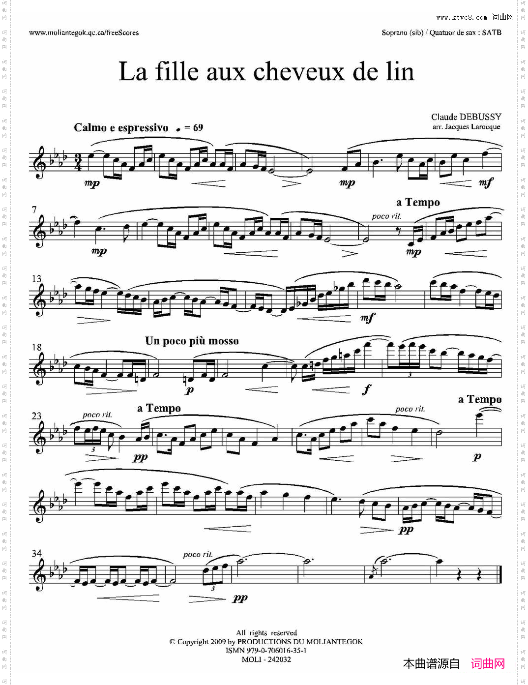 亚麻色头发的少女四重奏高音萨克斯分谱