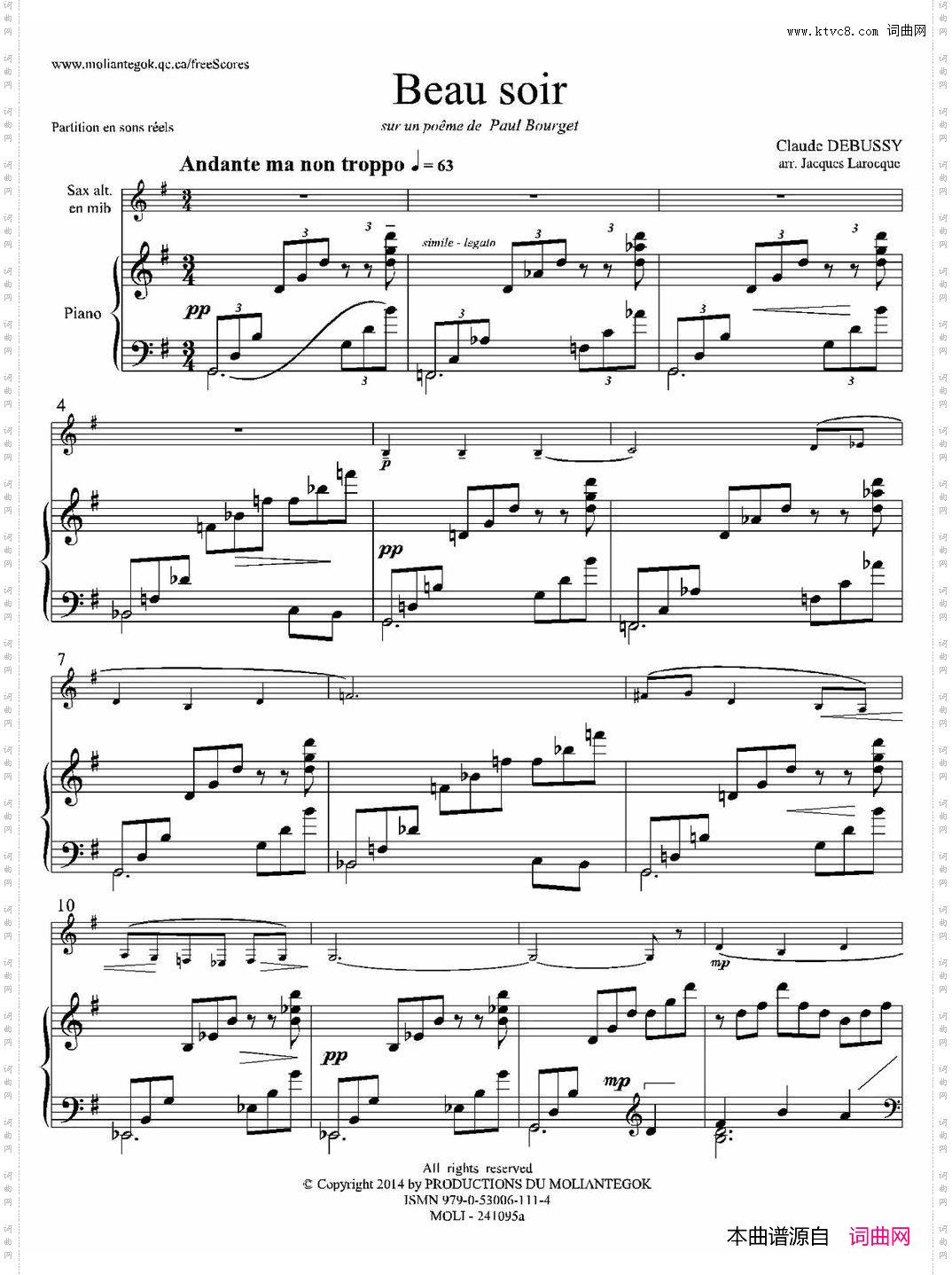 美丽的黄昏1=G中音萨克斯+钢琴伴奏