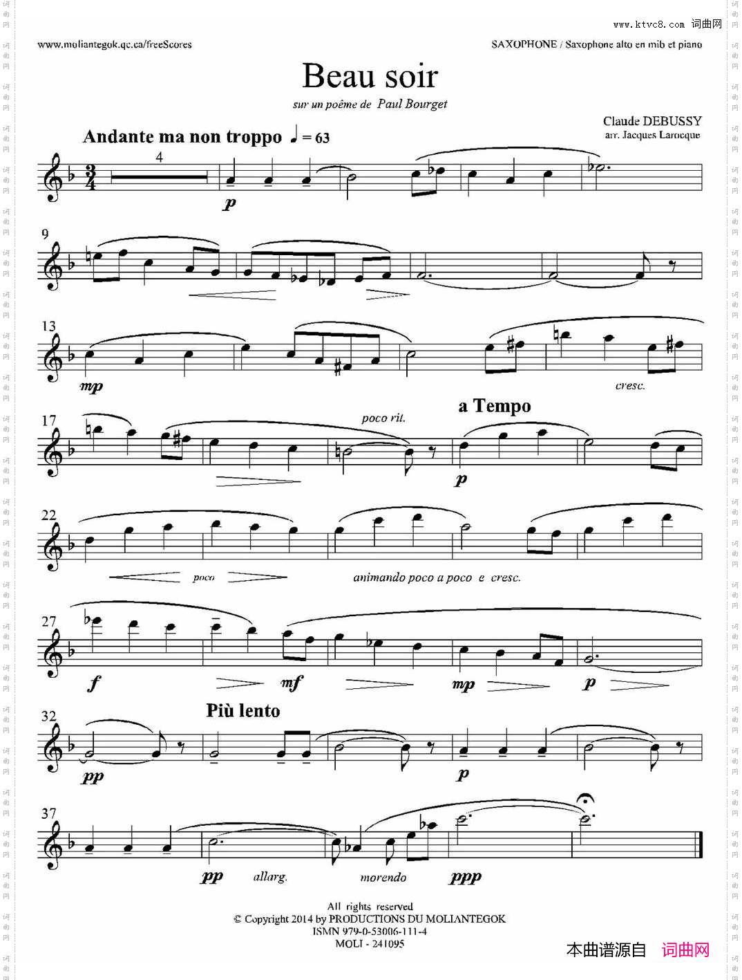 美丽的黄昏1=降A中音萨克斯