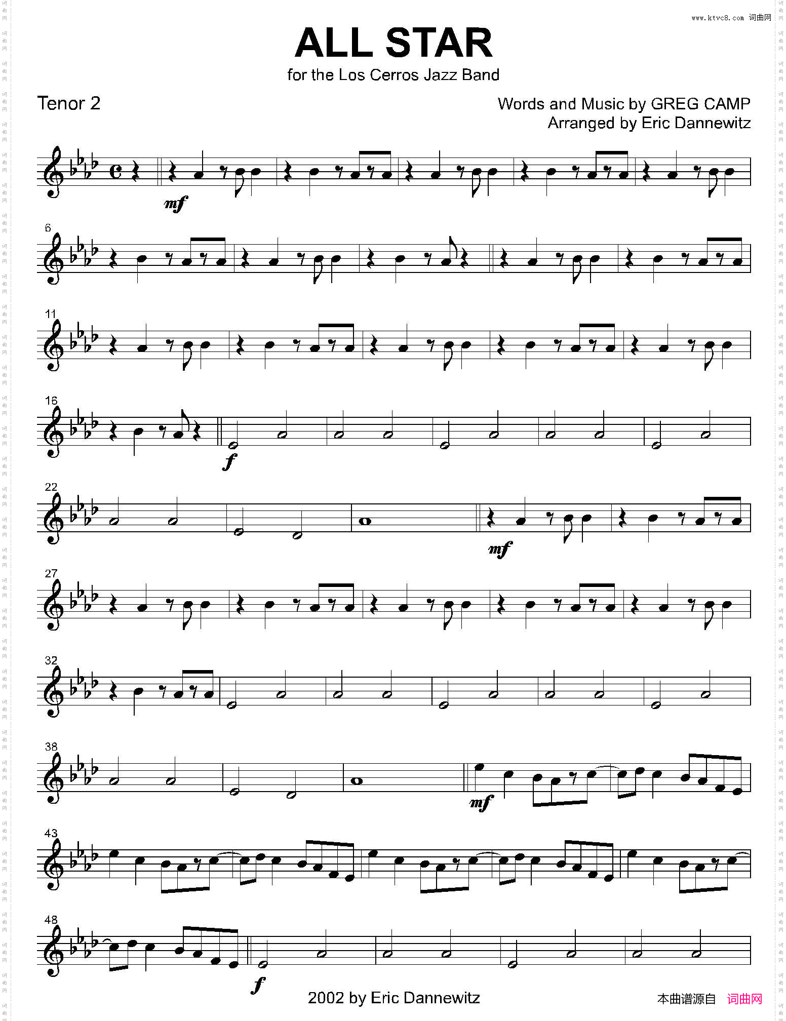 ALLSTAR2支次中音萨克斯分谱_ALL STAR2支次中音萨克斯分谱