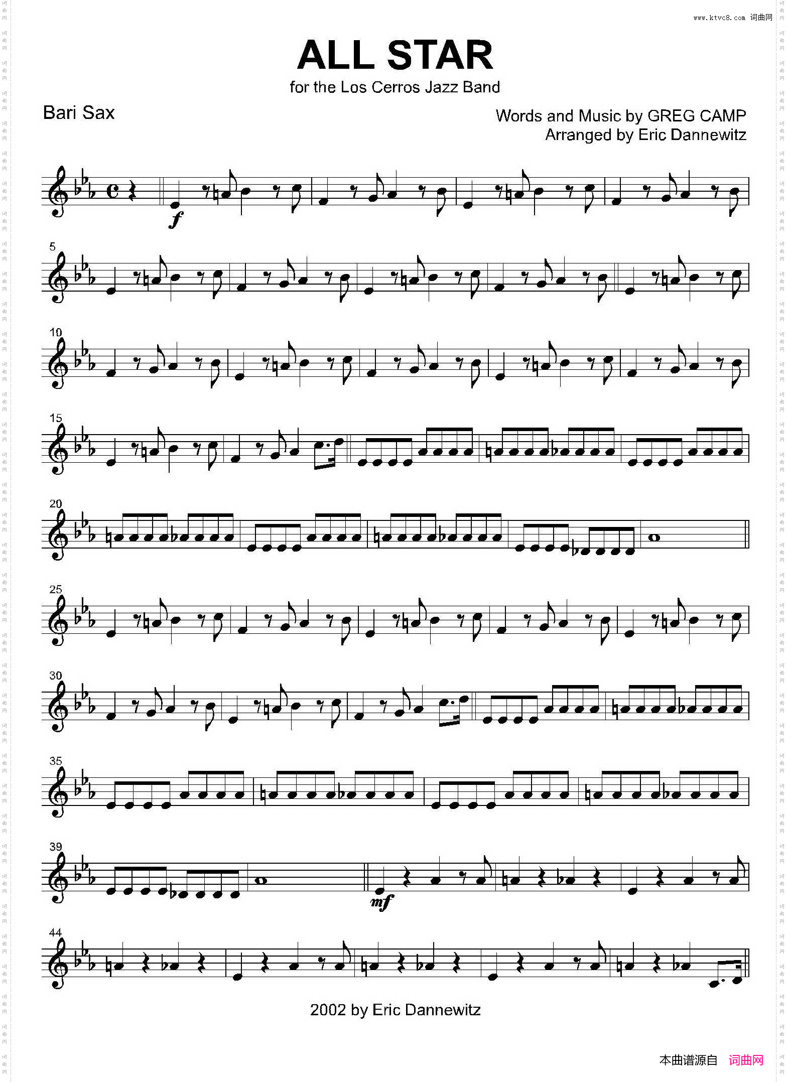 ALLSTAR上低音萨克斯分谱_ALL STAR上低音萨克斯分谱