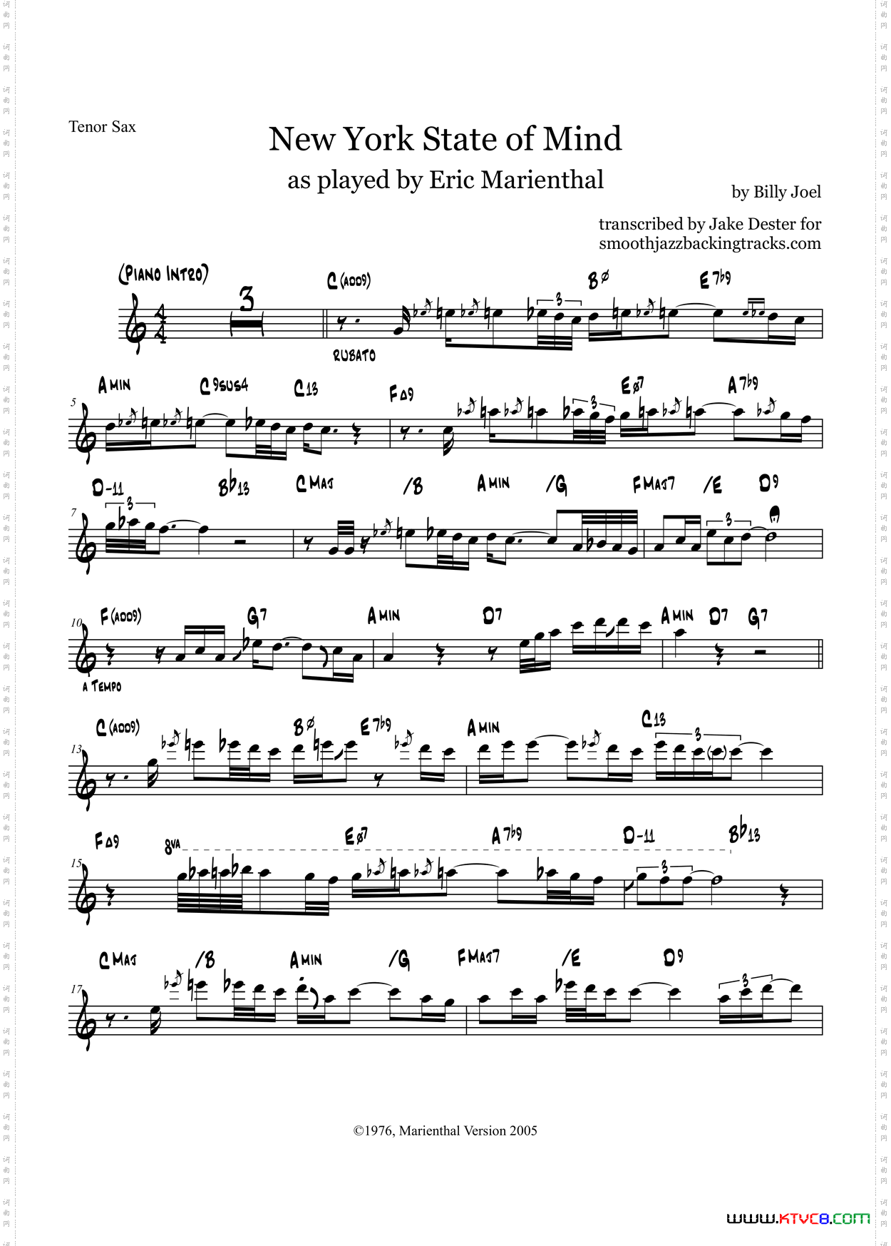 NewYorkStateofMind次中音萨克斯_New York Stateof Mind次中音萨克斯