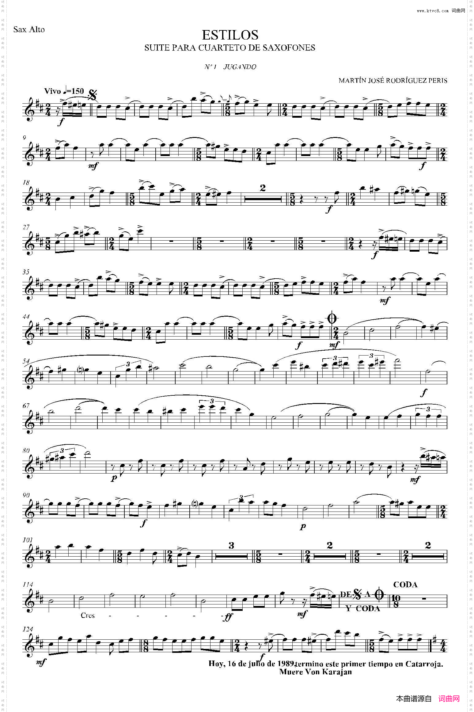 ESTILOS四重奏中音萨克斯分谱