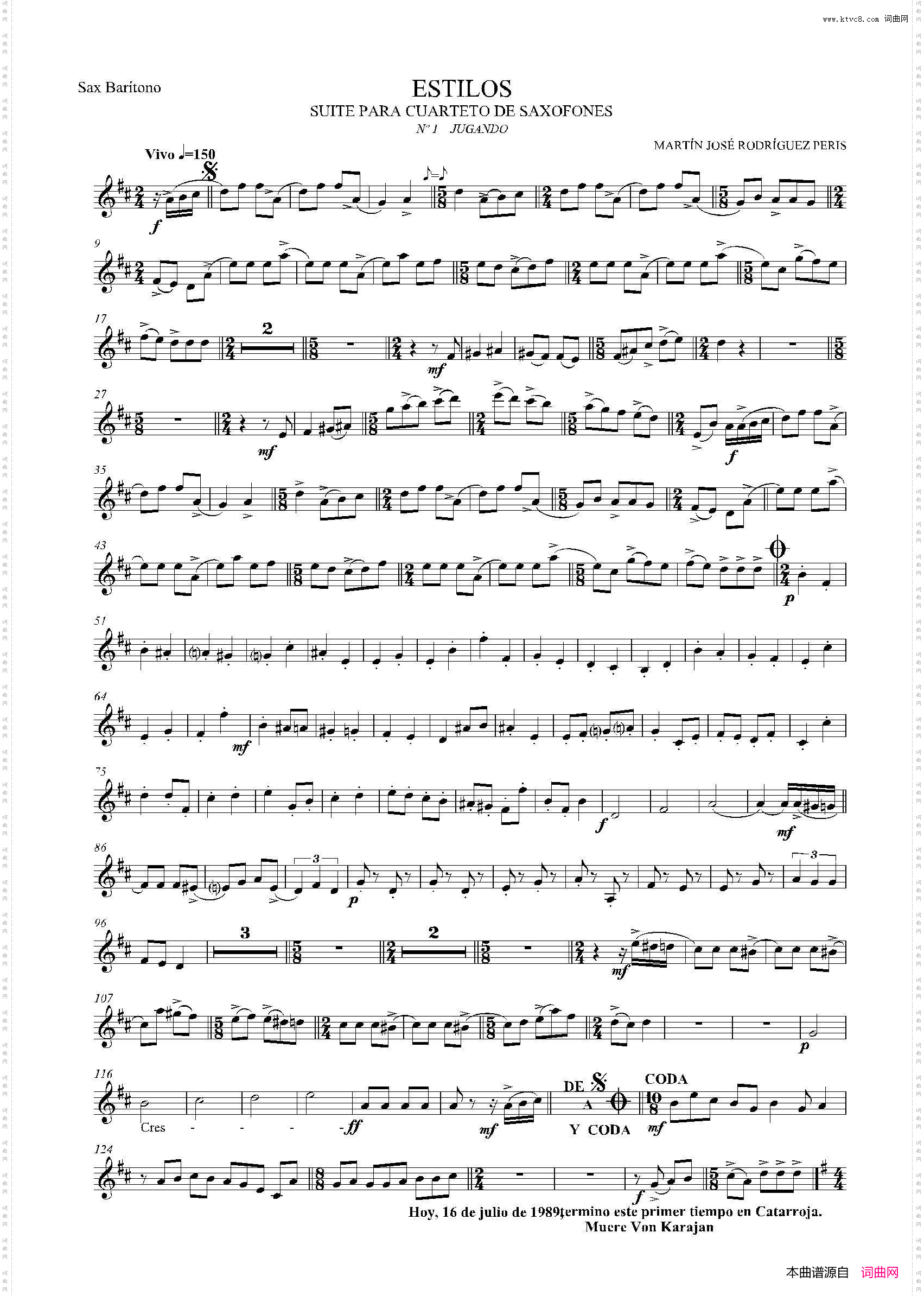 ESTILOS四重奏上低音萨克斯分谱