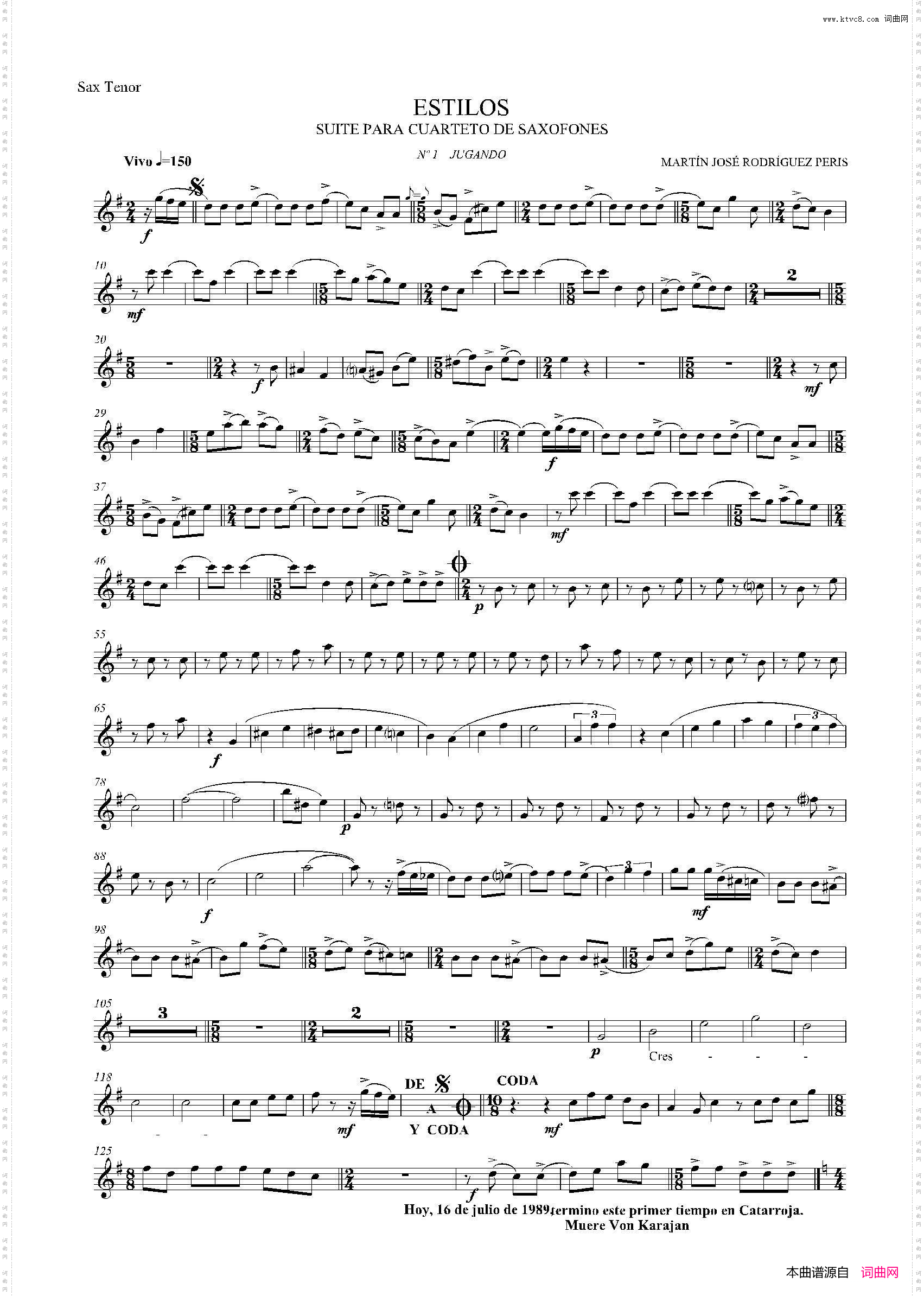 ESTILOS四重奏次中音萨克斯分谱