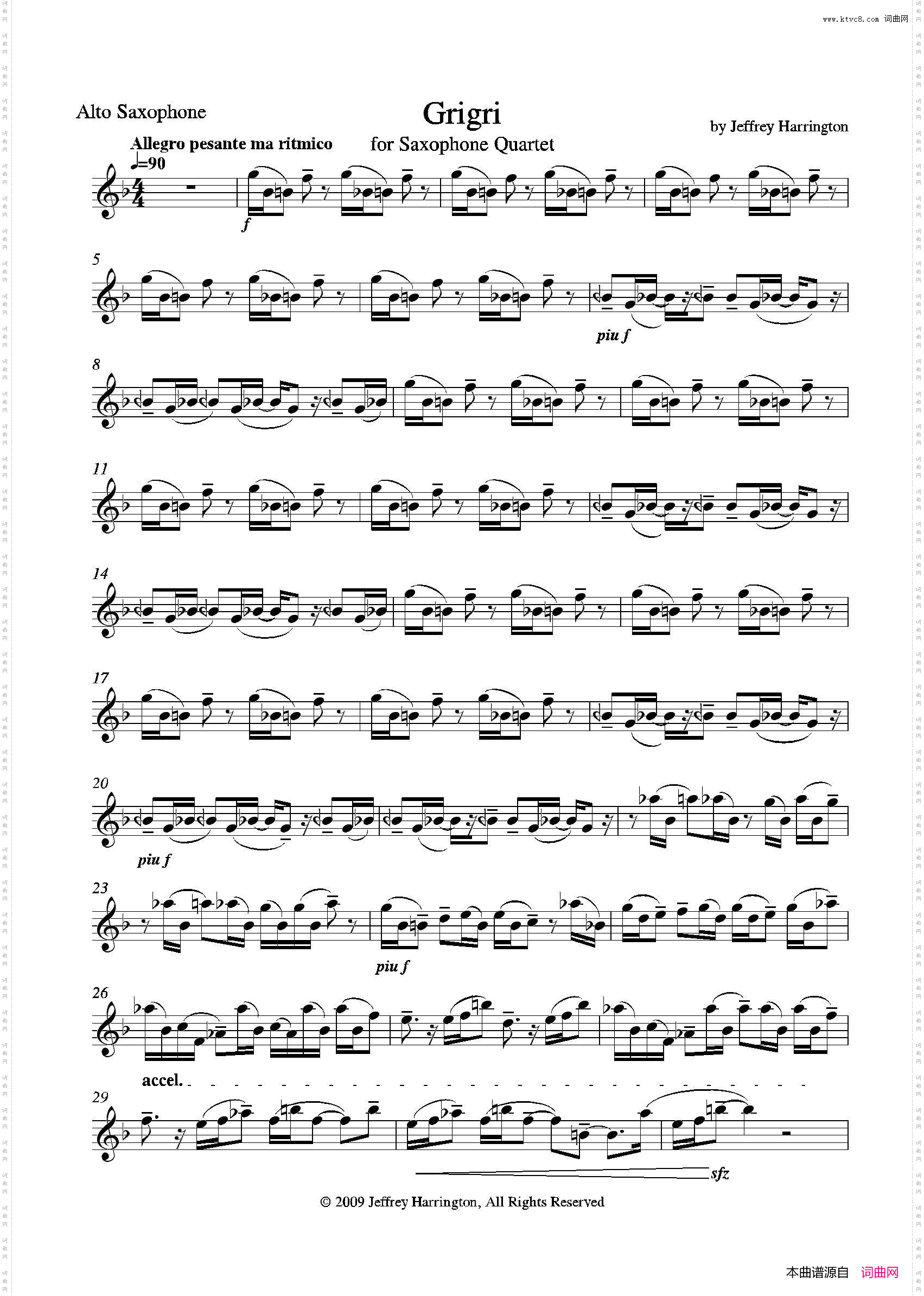 Grigri四重奏中音萨克斯分谱