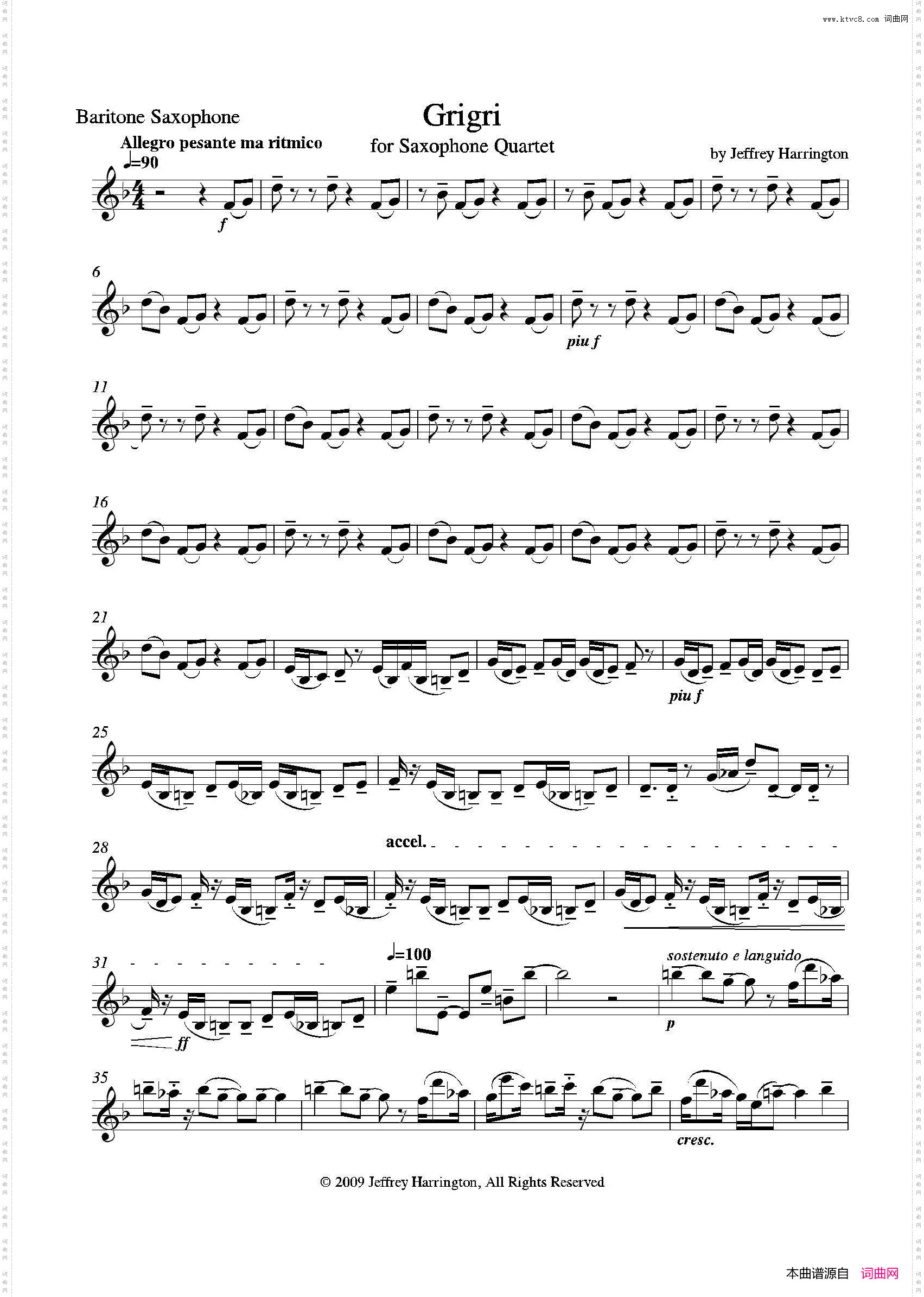 Grigri四重奏上低音萨克斯分谱