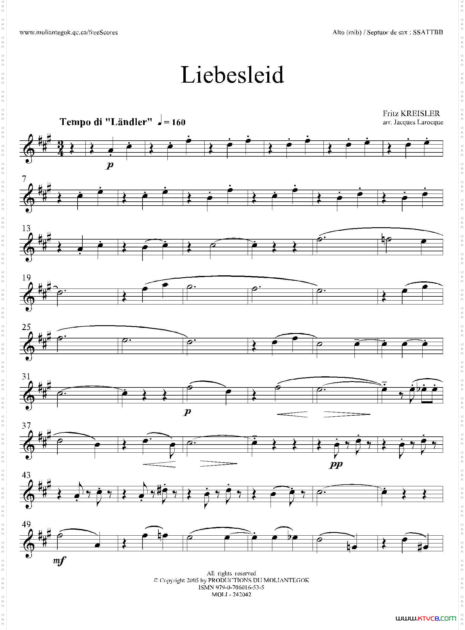 Liebesleid四重奏、中音萨克斯分谱